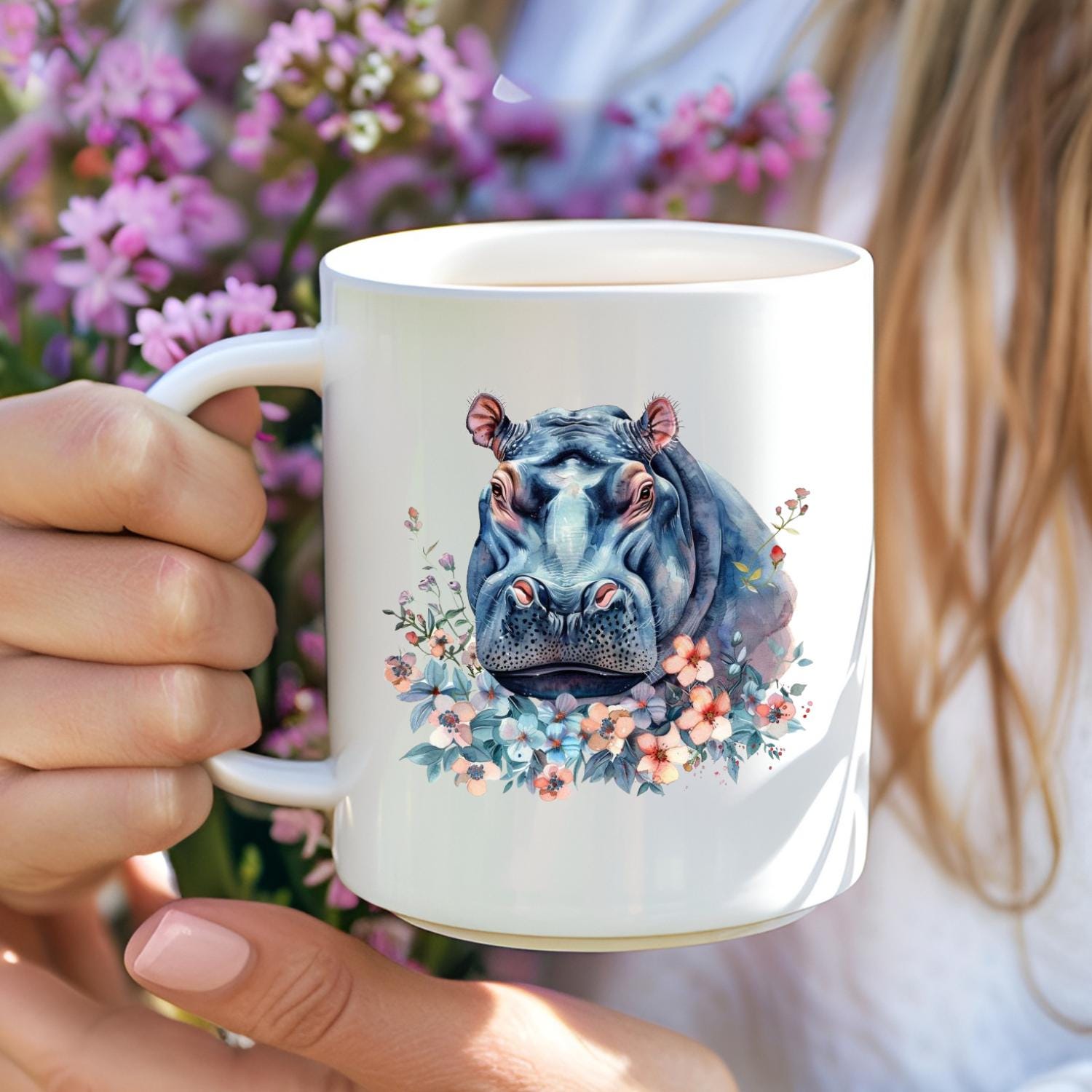 Hippo Design Mug. Watercolour Design Coffee Mug