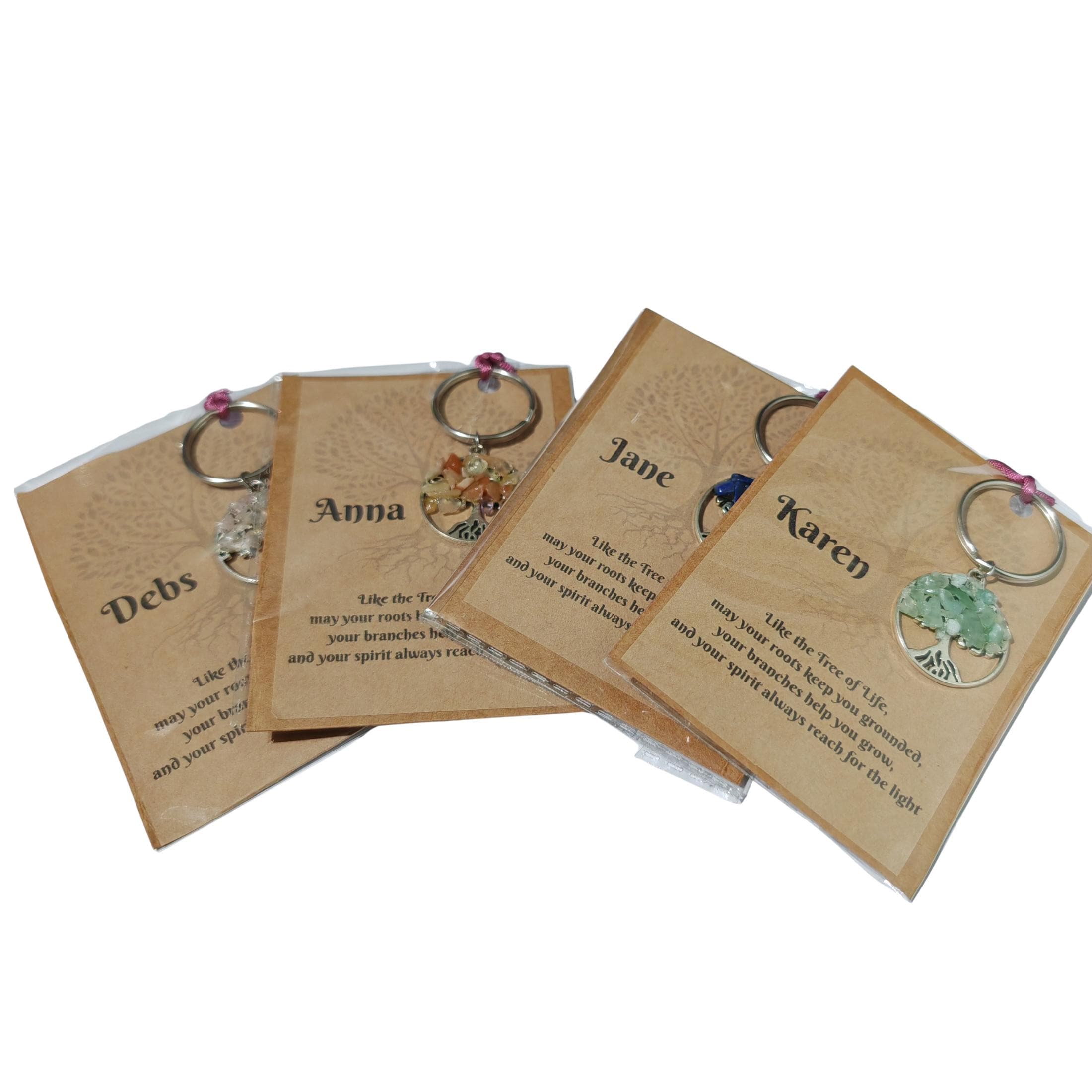 Personalised Tree of Life Keyring: Gemstone Chips, Custom Name Gift