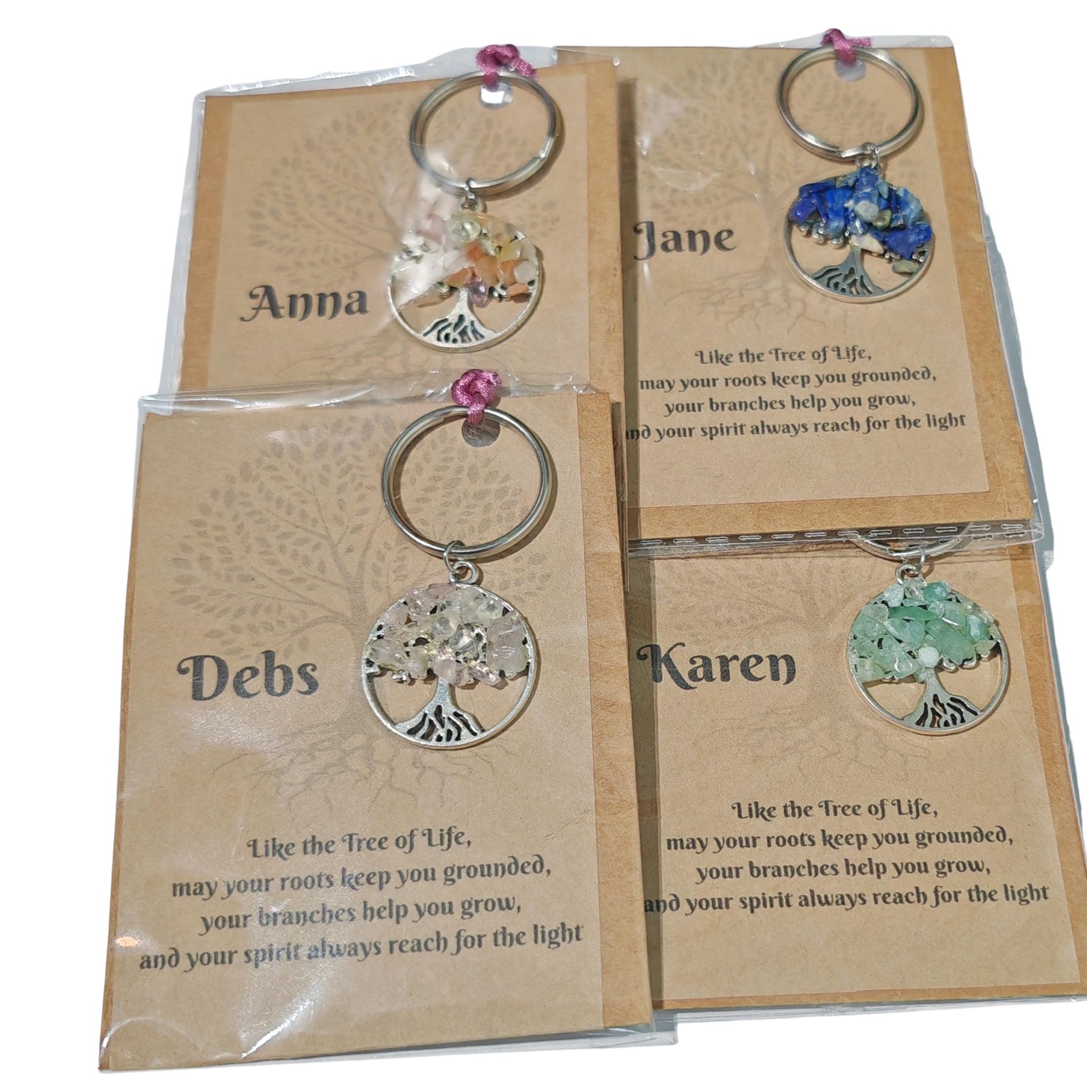 Tree of Life Keyring: Gemstone Chips, Custom Name Gift