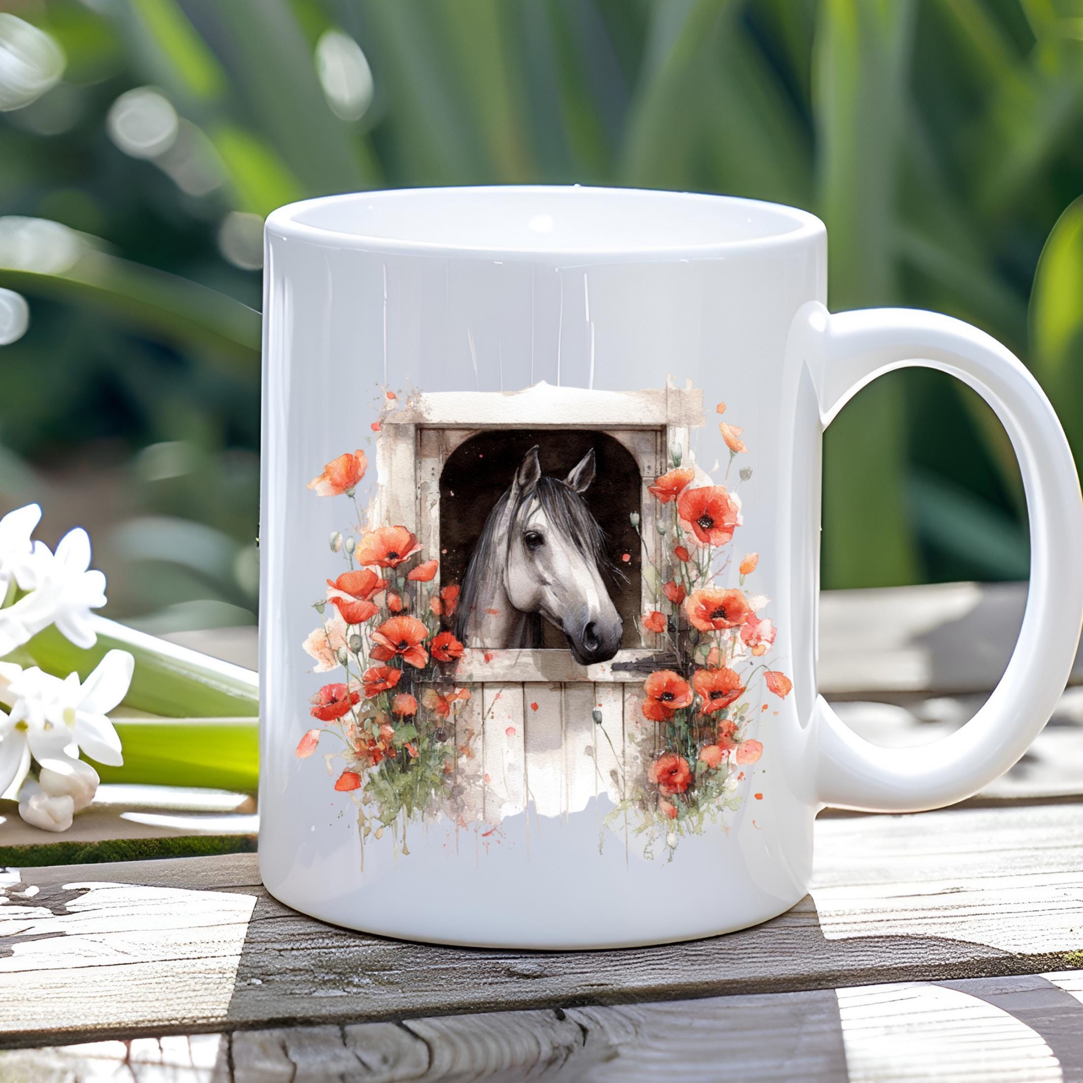 Watercolour Horse Mug: Ceramic Coffee Cup, Equestrian Design