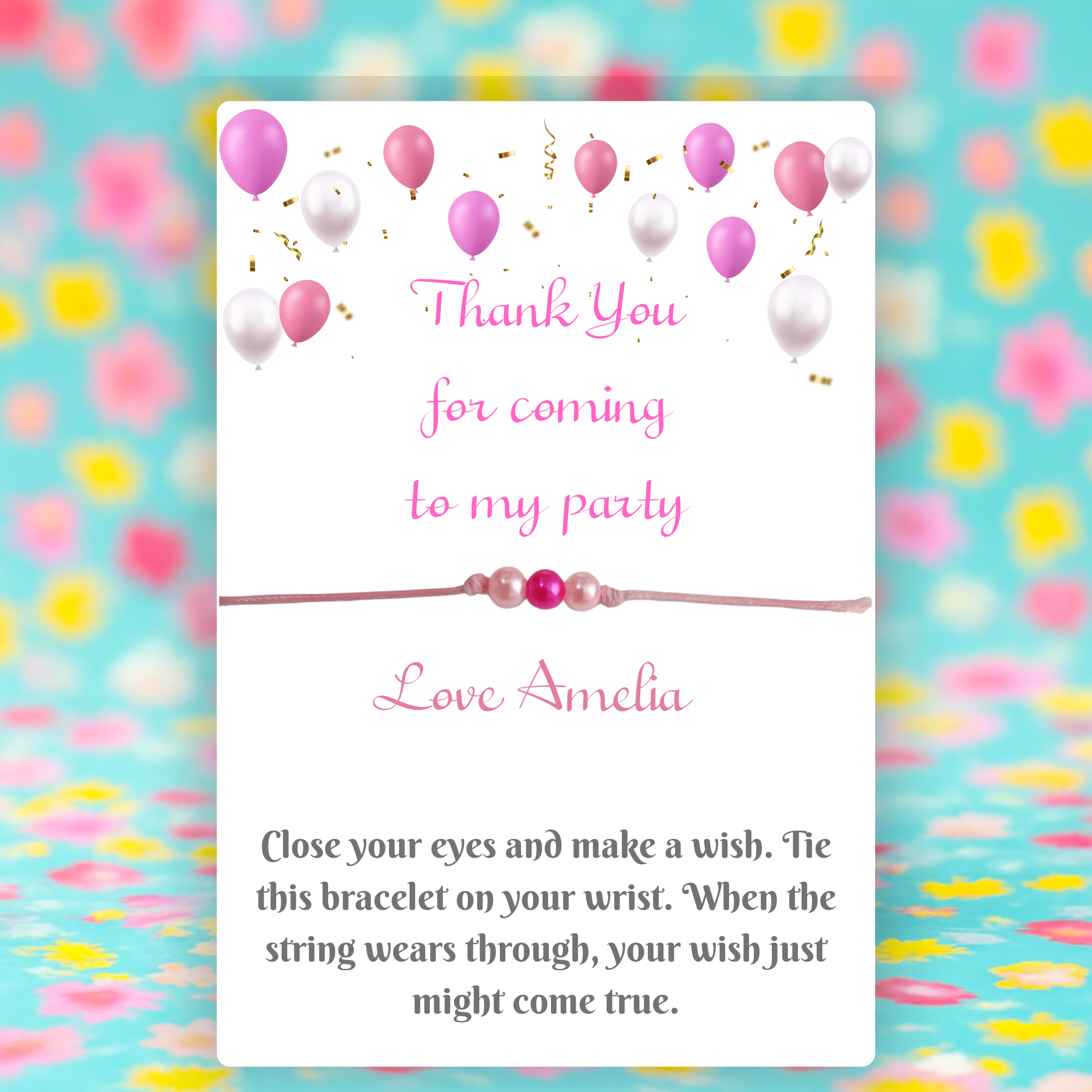 Personalised Birthday Party Wish Bracelet With Pink Beads