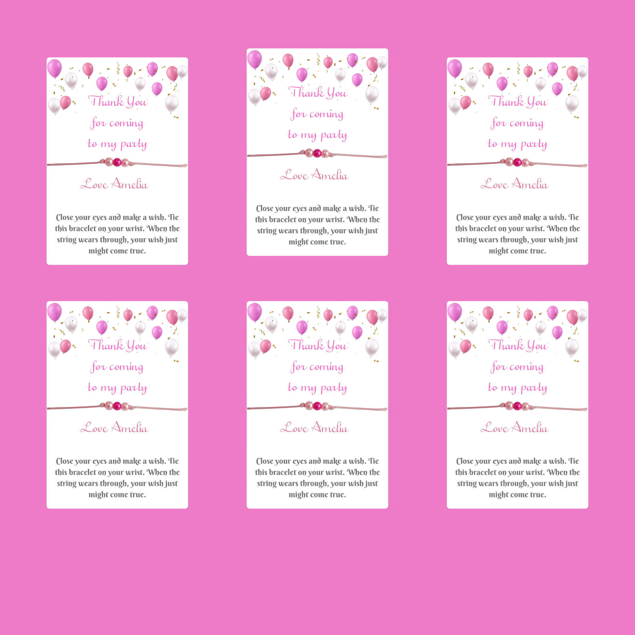 Personalised Birthday Party Wish Bracelet With Pink Beads