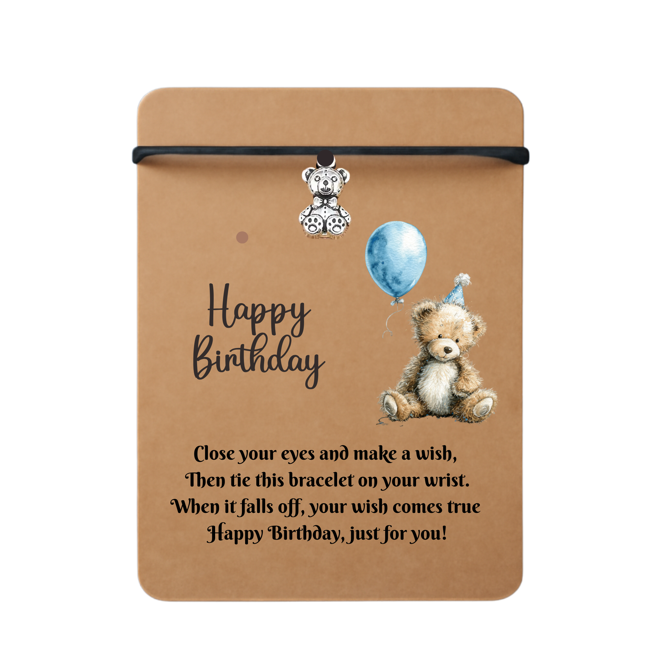 Birthday Teddy Bear Wish Bracelet Gift Card With Envelope