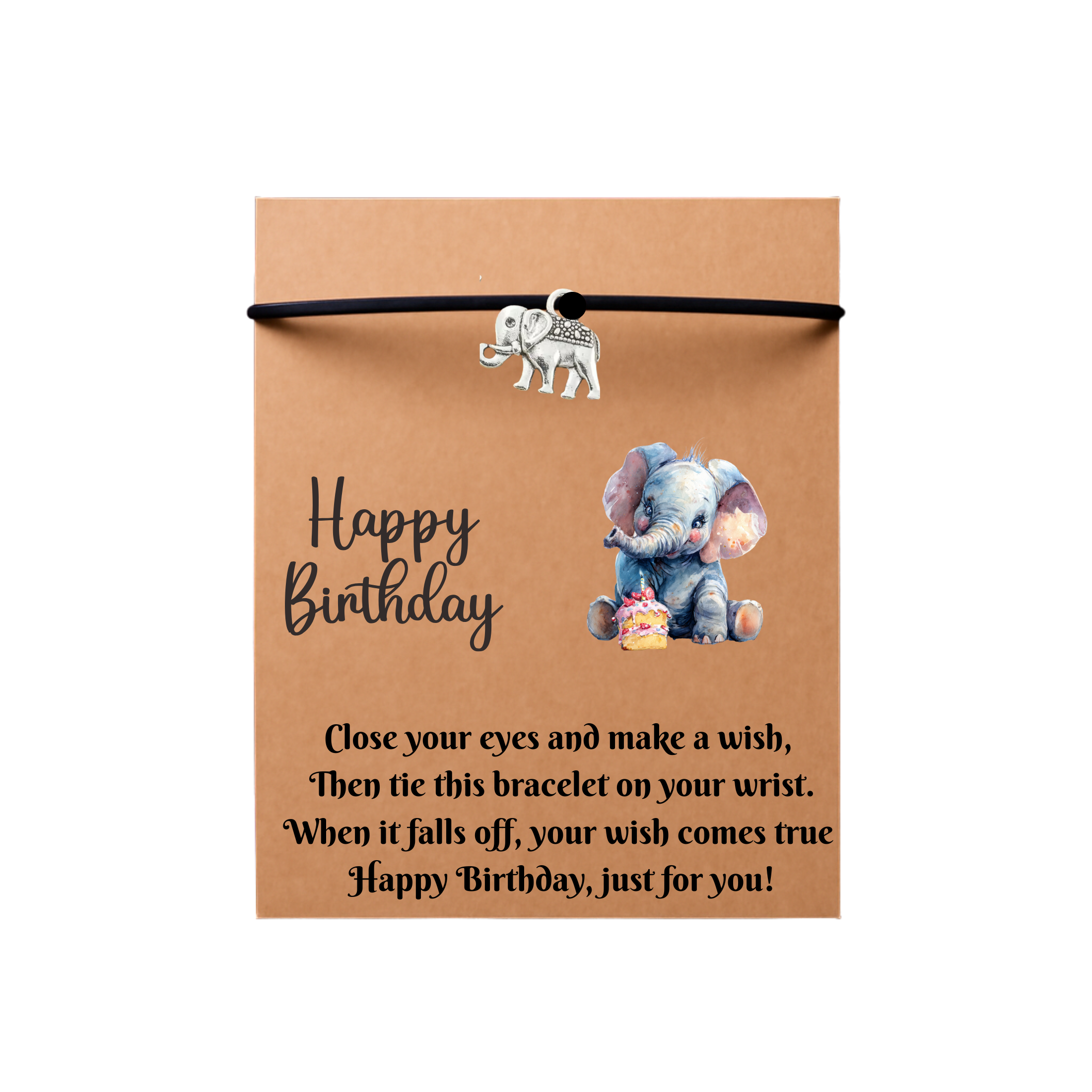 Birthday  Elephant Wish Bracelet Gift Card With Envelope