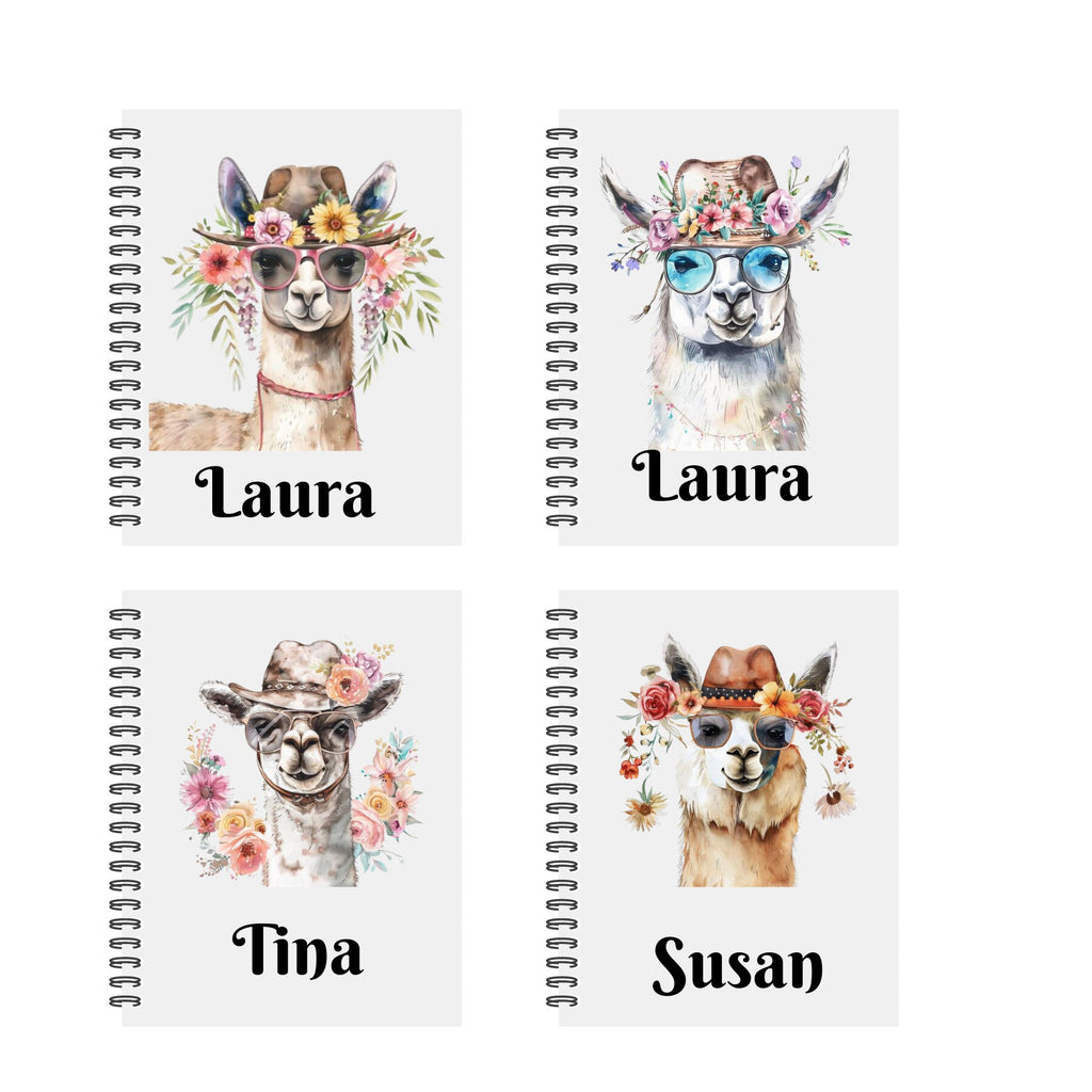 Personalised Notebook. Llama Designs. 2 sizes. 4 options. Plain Or Lined paper. Custom Spiral Bound Book. Handmade to order book.