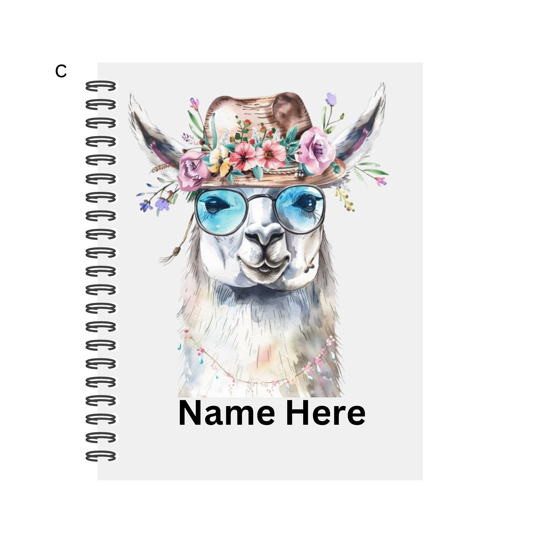 Personalised Notebook. Llama Designs. 2 sizes. 4 options. Plain Or Lined paper. Custom Spiral Bound Book. Handmade to order book.