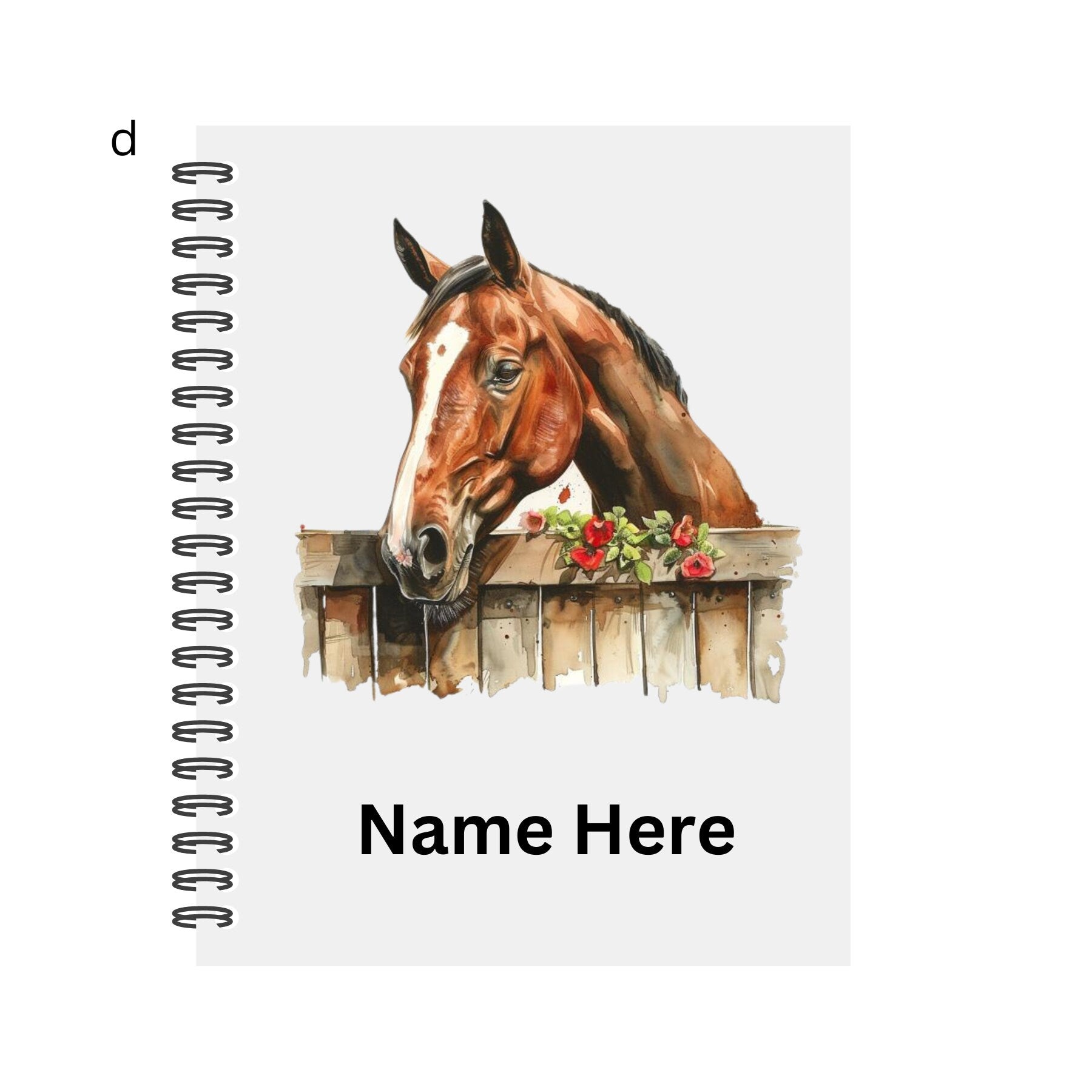 Personalised Notebook. Horse Designs. 2 sizes. 4 options. Plain Or Lined paper. Custom Spiral Bound Book. Handmade to order book.