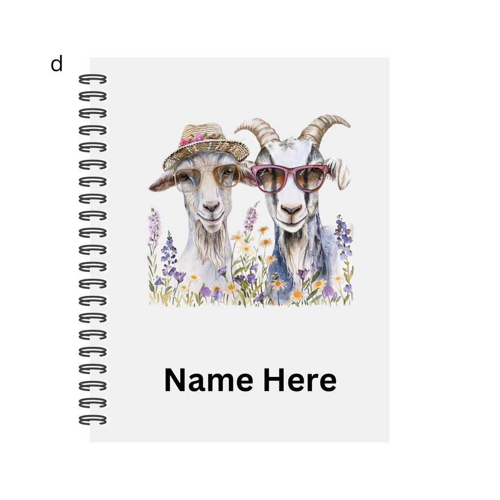 Personalised Notebook. Goat Designs. 2 sizes. 4 options. Plain Or Lined paper. Custom Spiral Bound Book. Handmade to order book.