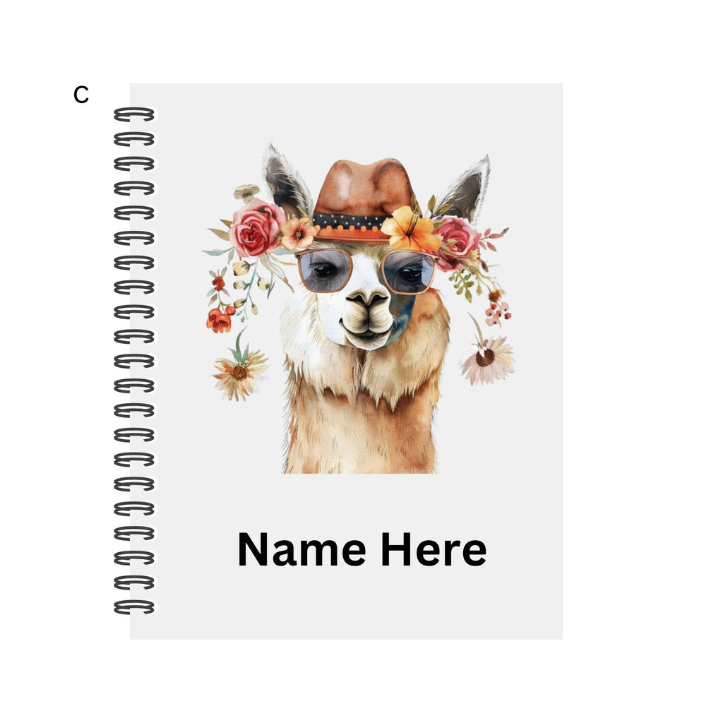 Personalised Notebook. Llama Designs. 2 sizes. 4 options. Plain Or Lined paper. Custom Spiral Bound Book. Handmade to order book.