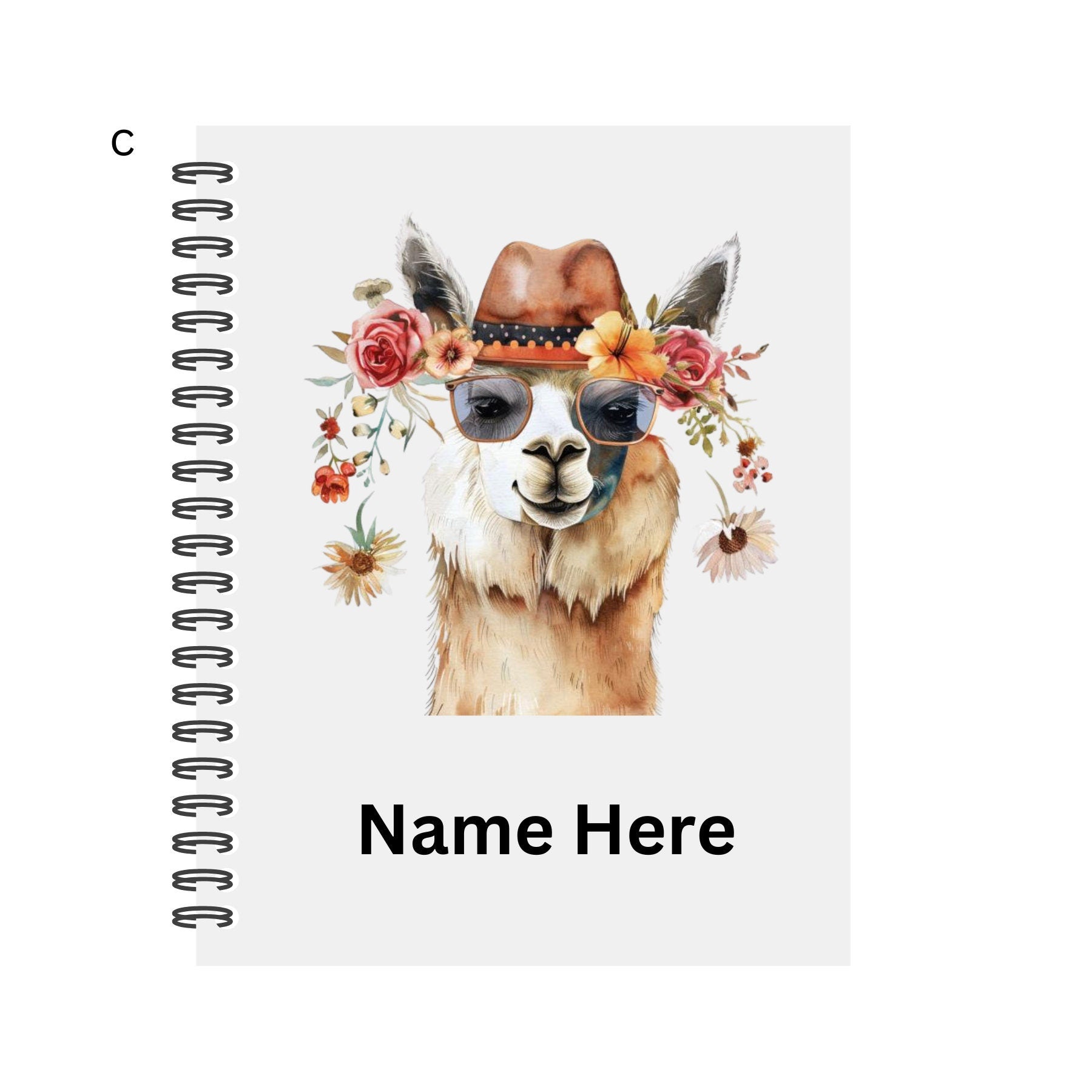 Personalised Notebook. Llama Designs. 2 sizes. 4 options. Plain Or Lined paper. Custom Spiral Bound Book. Handmade to order book.