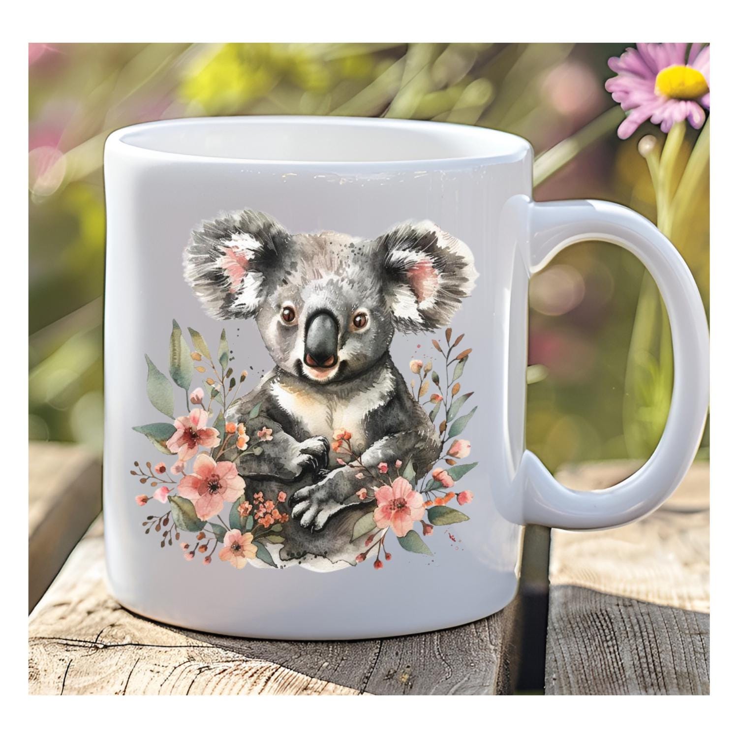 Koala design Ceramic Coffee And Tea Mug. Koala And Flowers Design