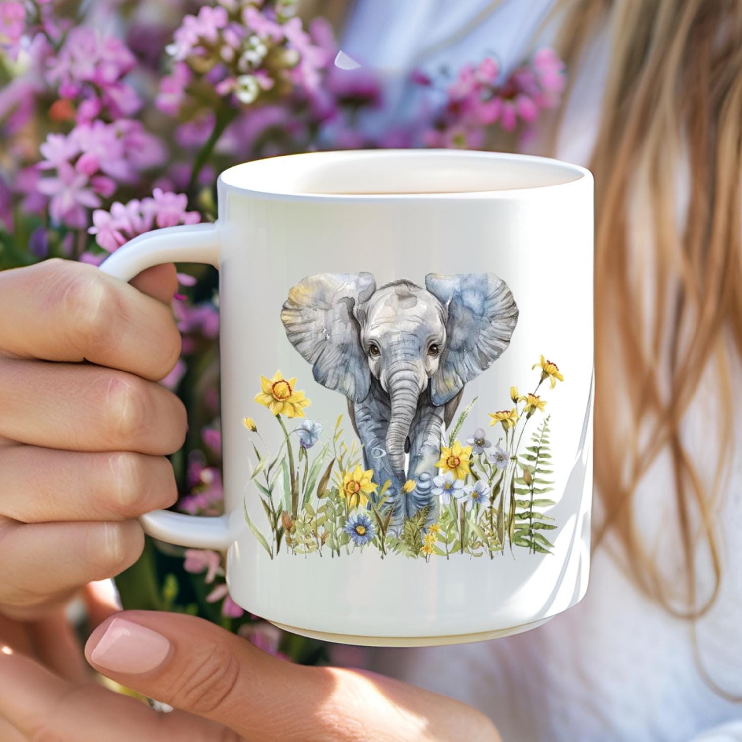 Elephant Design Mug. Watercolour Design Coffee Mug