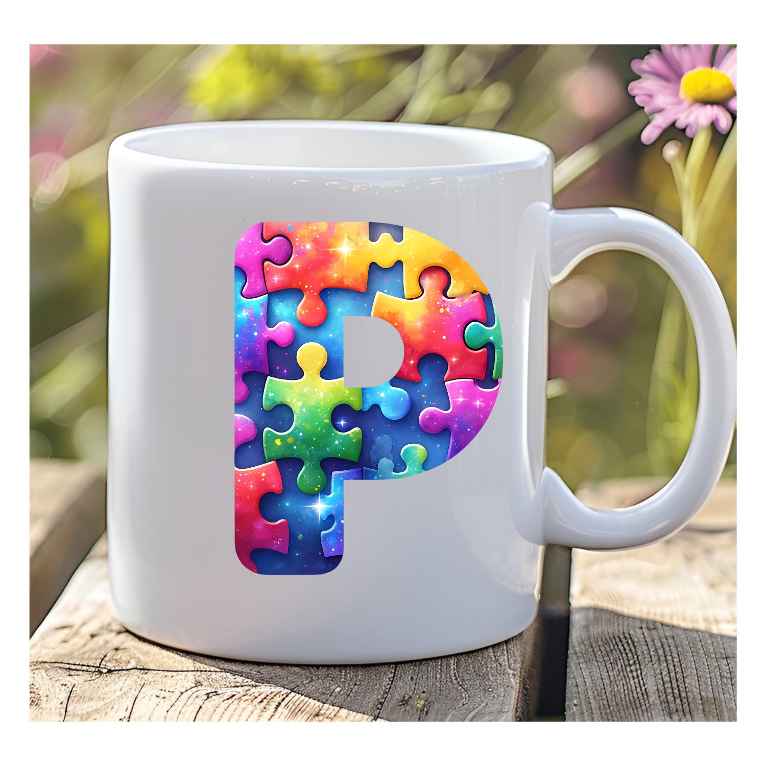 Autism Initial Design Mug. Colourful Autism Design Coffee Mug