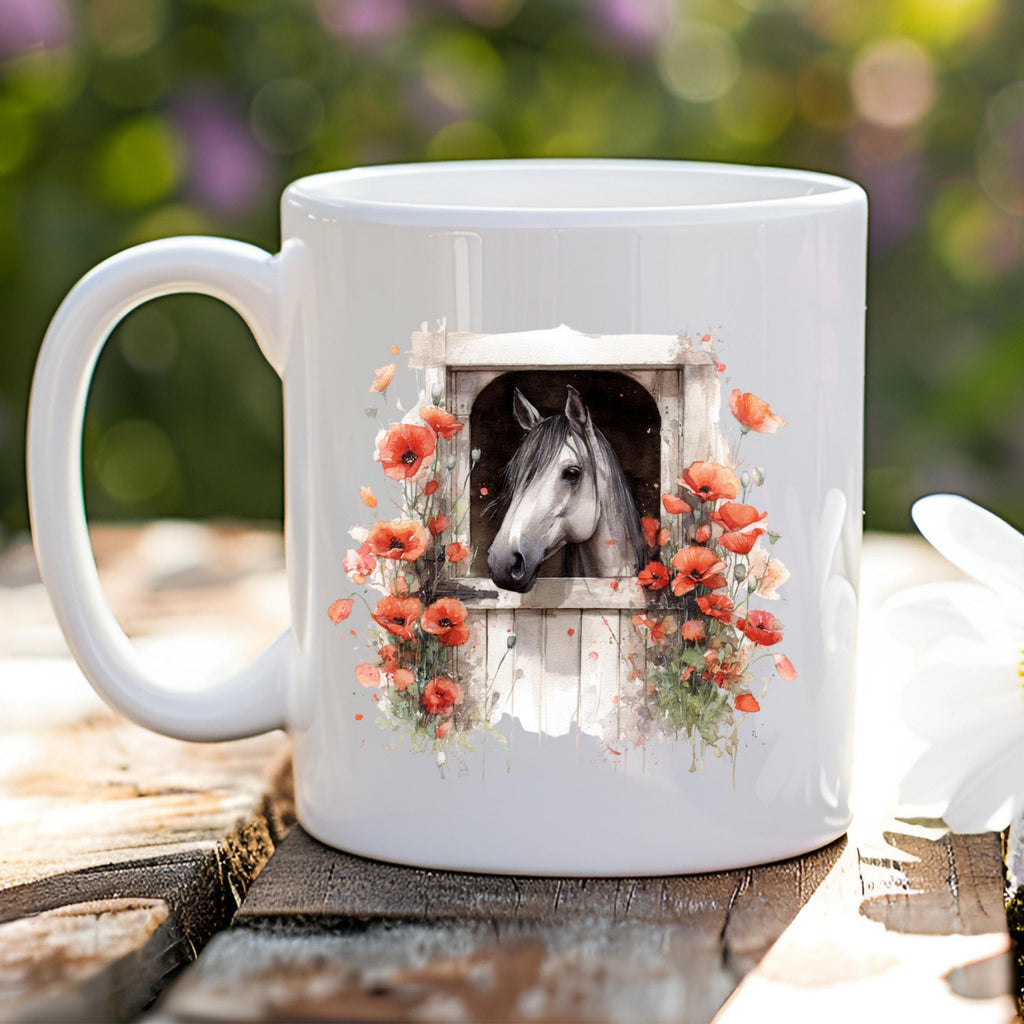 Watercolour Horse Mug: Ceramic Coffee Cup, Equestrian Design