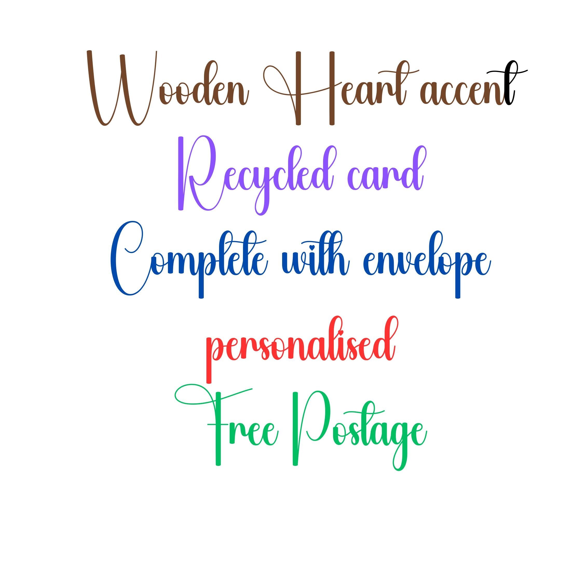 Personalised Handmade Safe Travels Card – A6 Recycled Card with Wooden Heart Accent