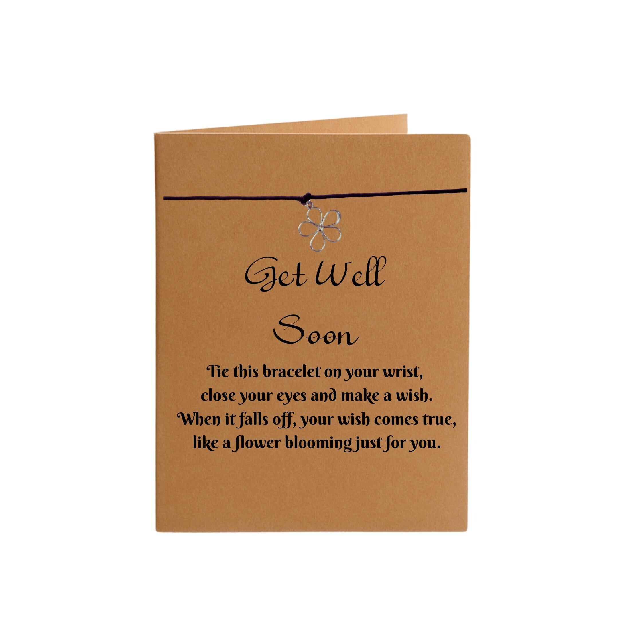 Get Well Soon Wish Bracelet with Silver Flower Charm – 16 Colours – Eco-Friendly Greeting Card