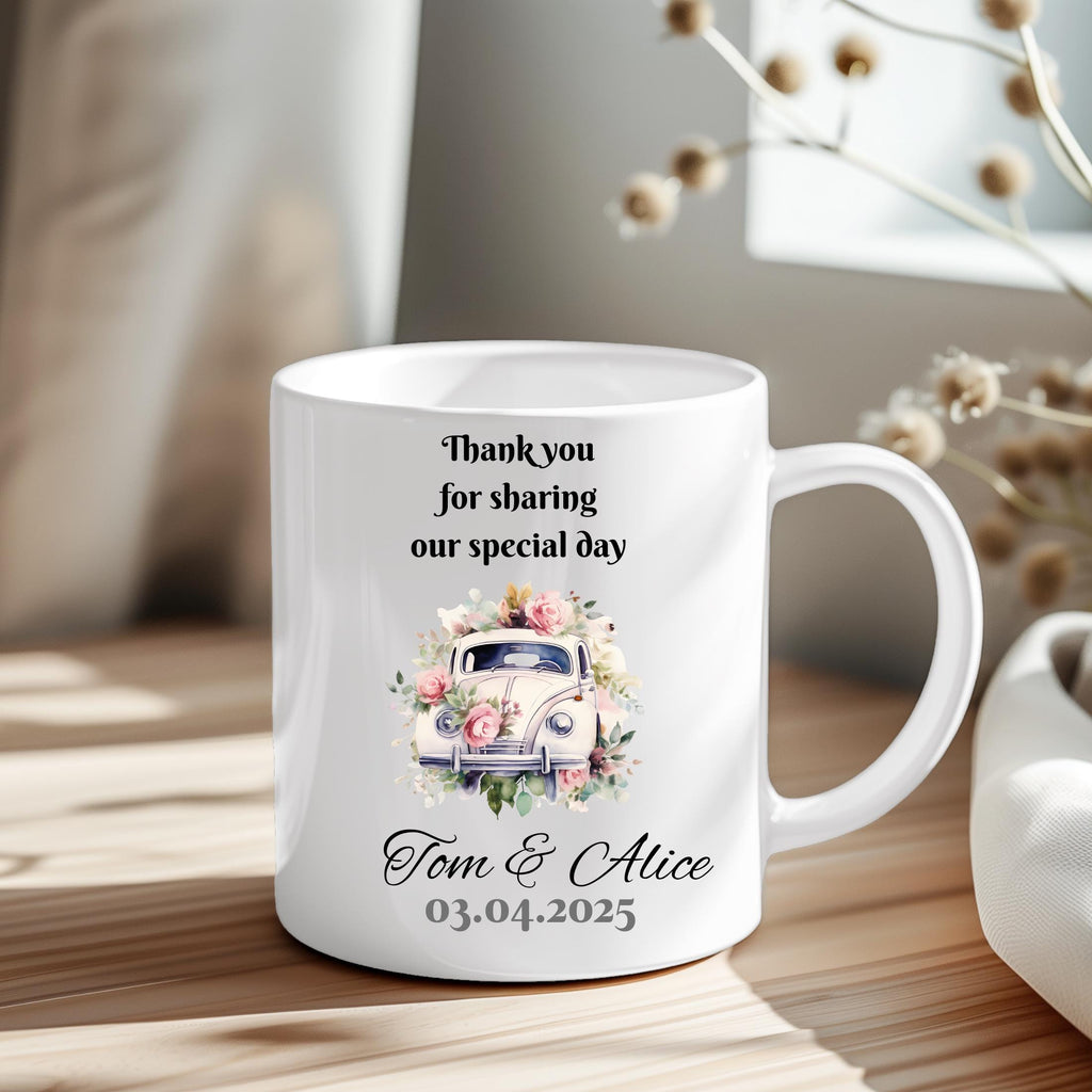 Personalized Wedding Favour Mug: Thank You Gift, Custom Names, 11oz Ceramic