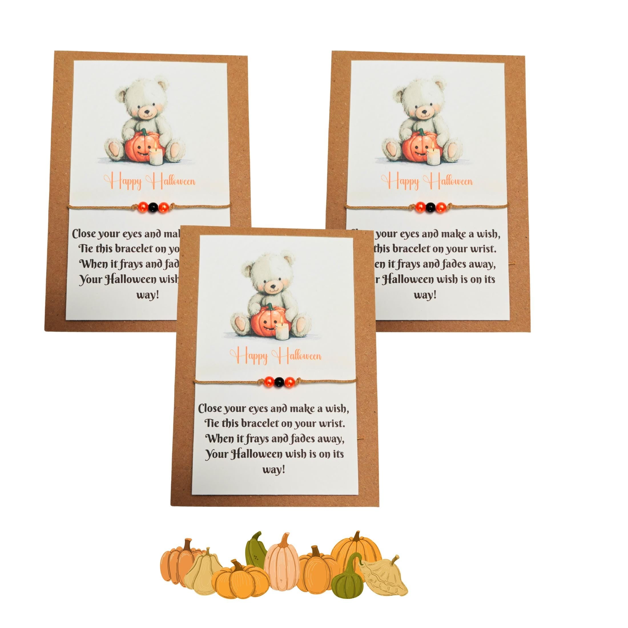 Halloween Wish Bracelet: Black & Orange Beads, Spooky Charm x 3