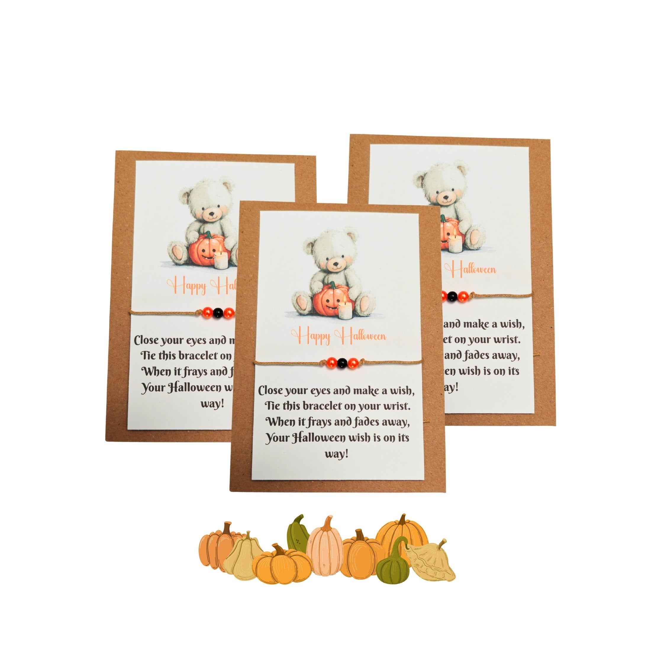 Halloween Wish Bracelet: Black & Orange Beads, Spooky Charm x 3