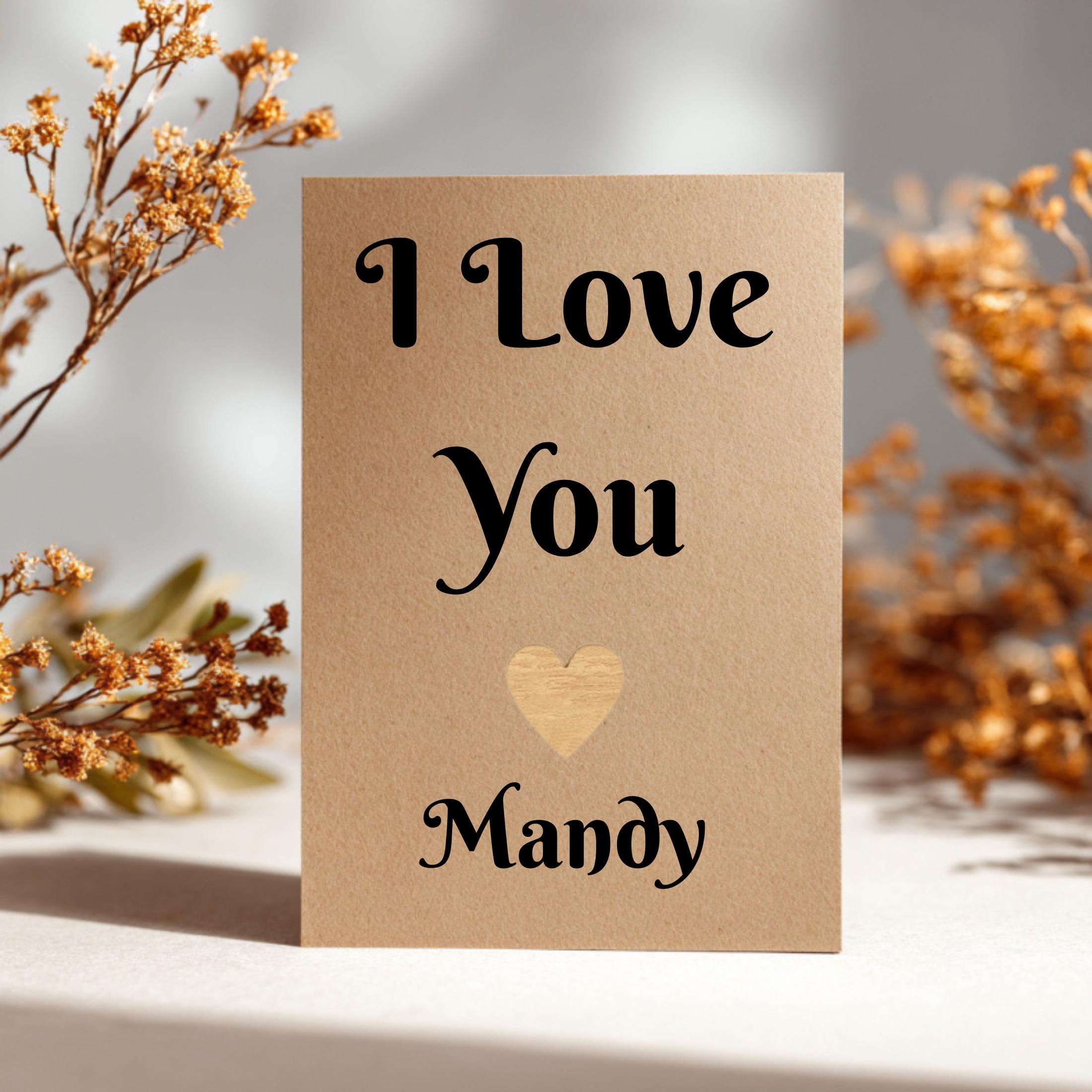 Personalised Handmade I Love You Card – A6 Recycled Card with Wooden Heart Accent