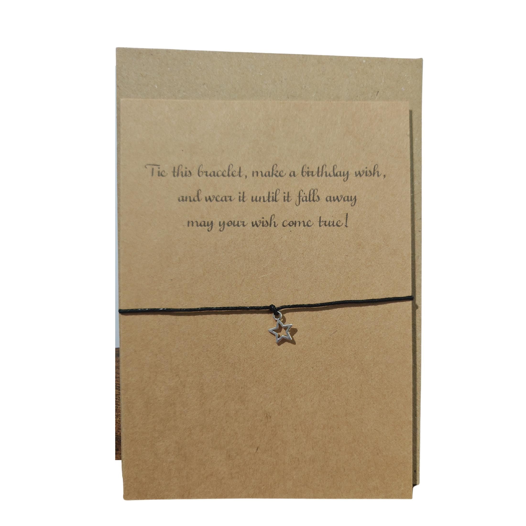 Birthday Friend Wish Bracelet,  Silver Charm, Black Cord  Friendship Gift, Party Favour, Handmade. Recycled Card