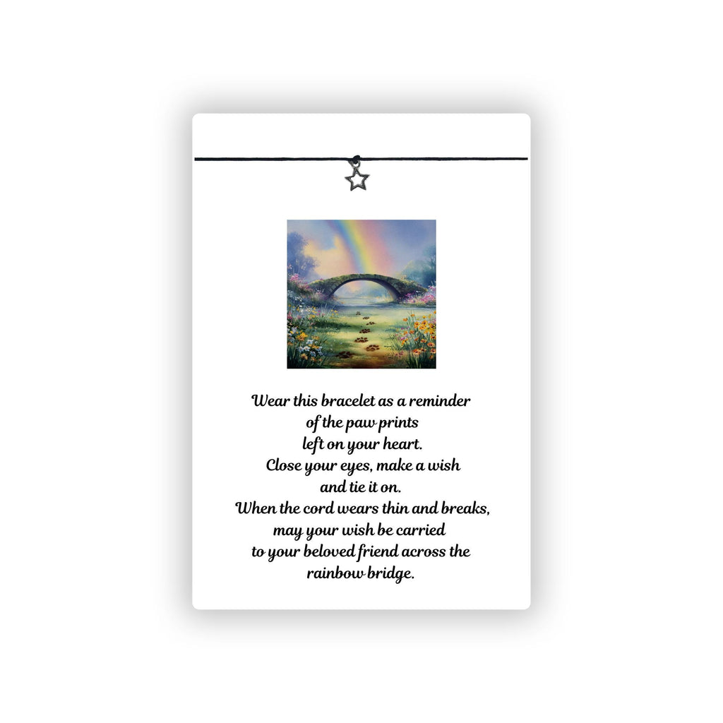 Pet Loss With Sympathy Wish Bracelet,  Silver Charm, Black  Cord, Handmade. Recycled Card. Loss Of Dog, Cat, Pet