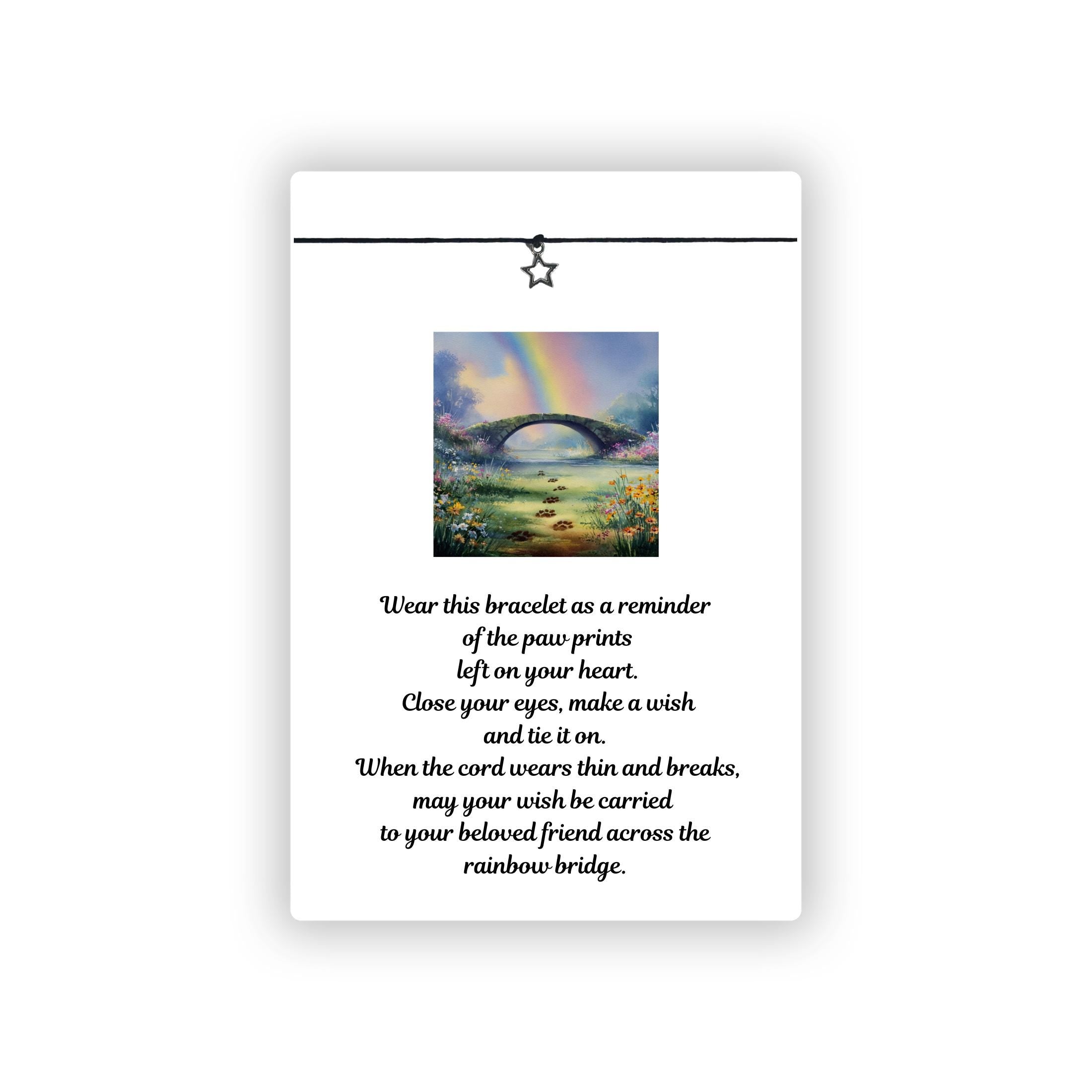 Pet Loss With Sympathy Wish Bracelet,  Silver Charm, Black  Cord, Handmade. Recycled Card. Loss Of Dog, Cat, Pet