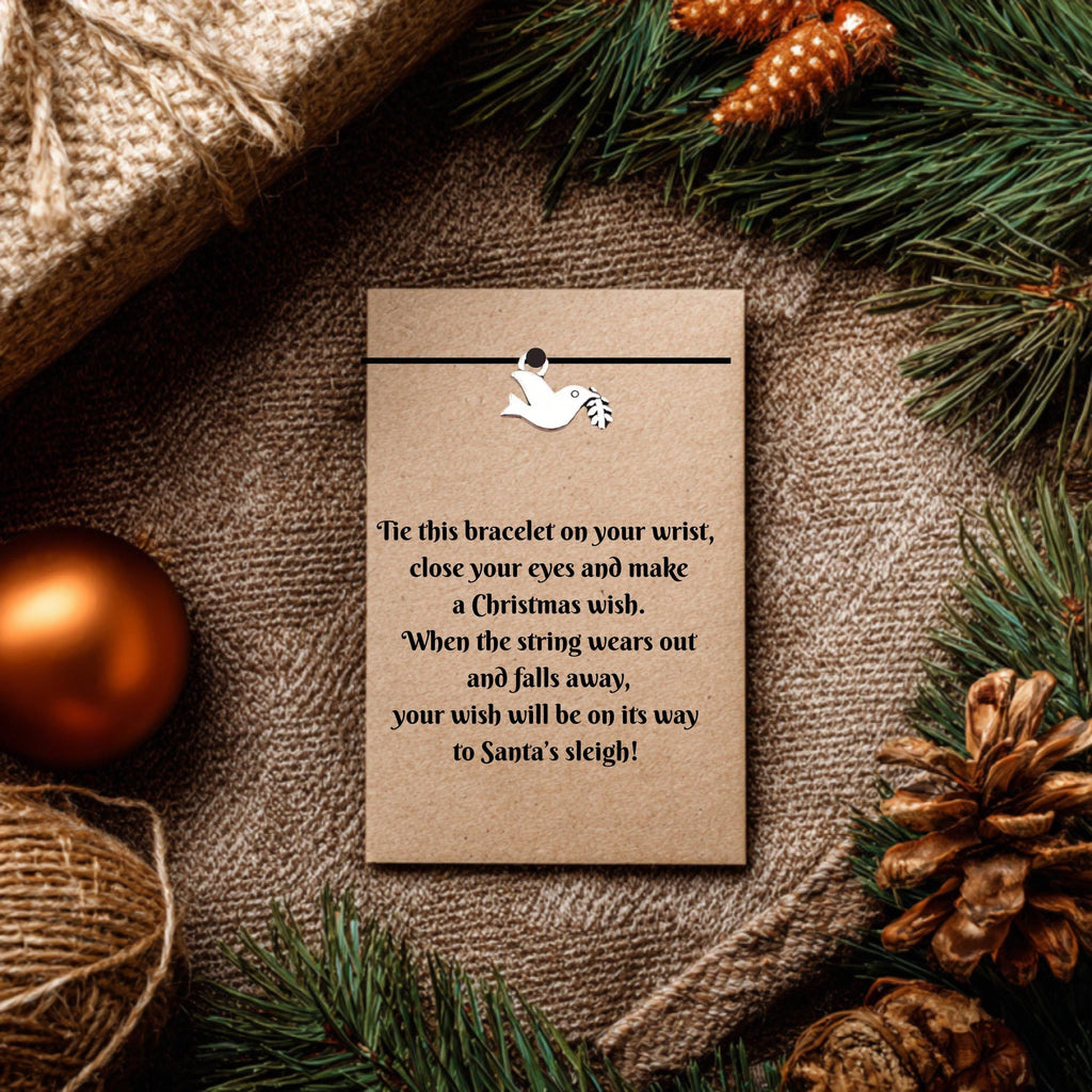 Christmas Wish Bracelet With Christmas Dove – 16 Colours – Eco-Friendly Greeting Card