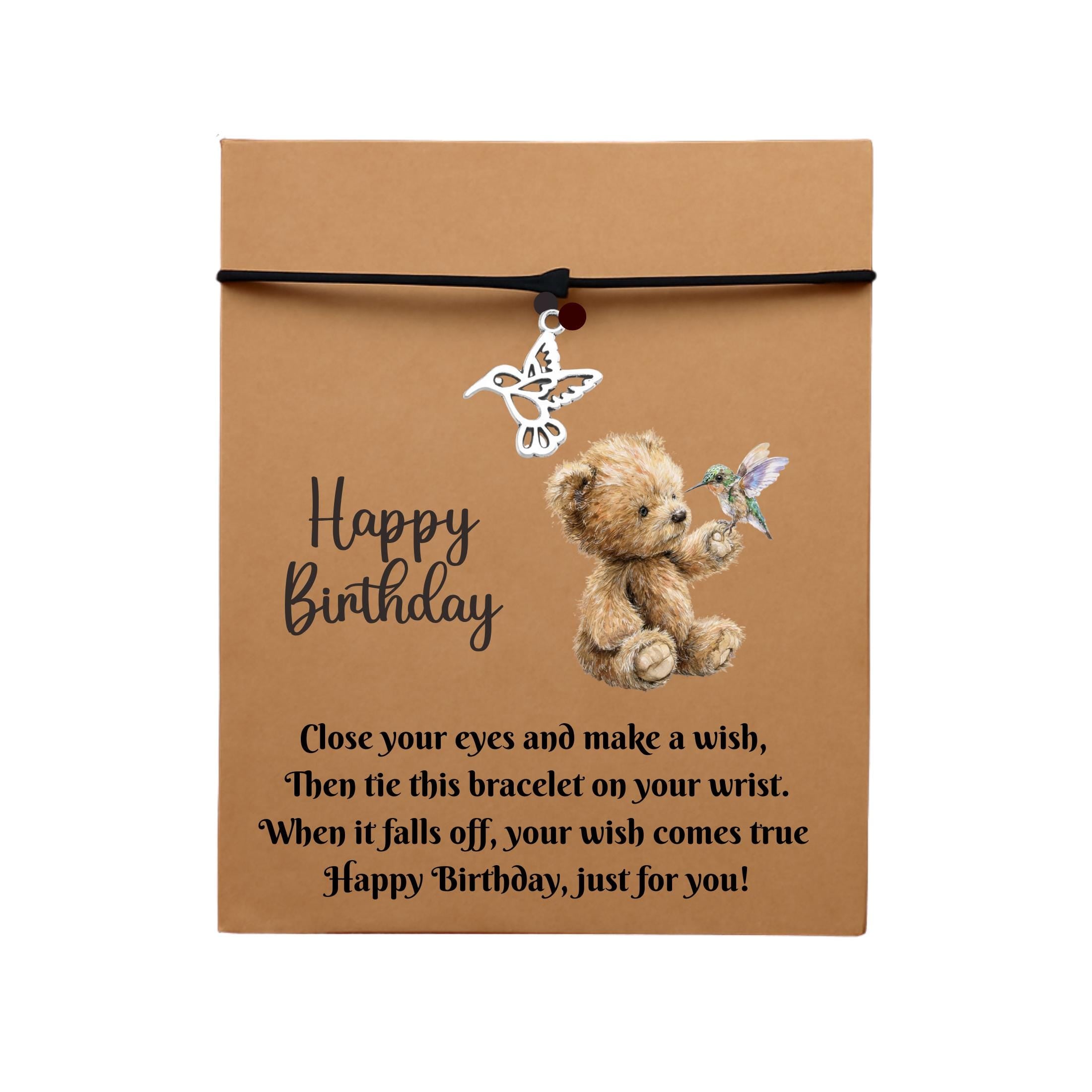 Birthday Card With Humming Bird Charm Wish Bracelet. Wishes, Seasons, Envelope included. Friend Gift Family Gift,