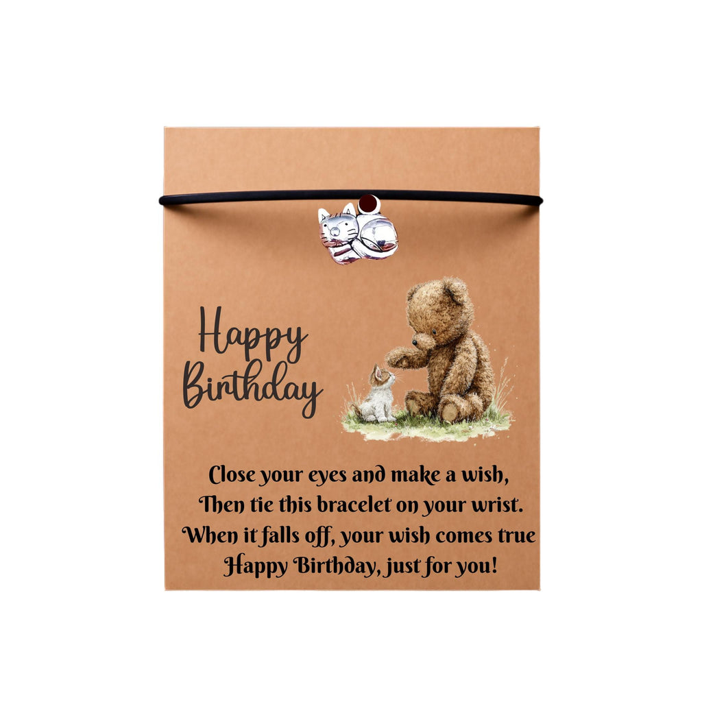 Birthday Card With Cat Kitten Charm Wish Bracelet. Wishes, Seasons, Envelope included. Friend Gift Family Gift,