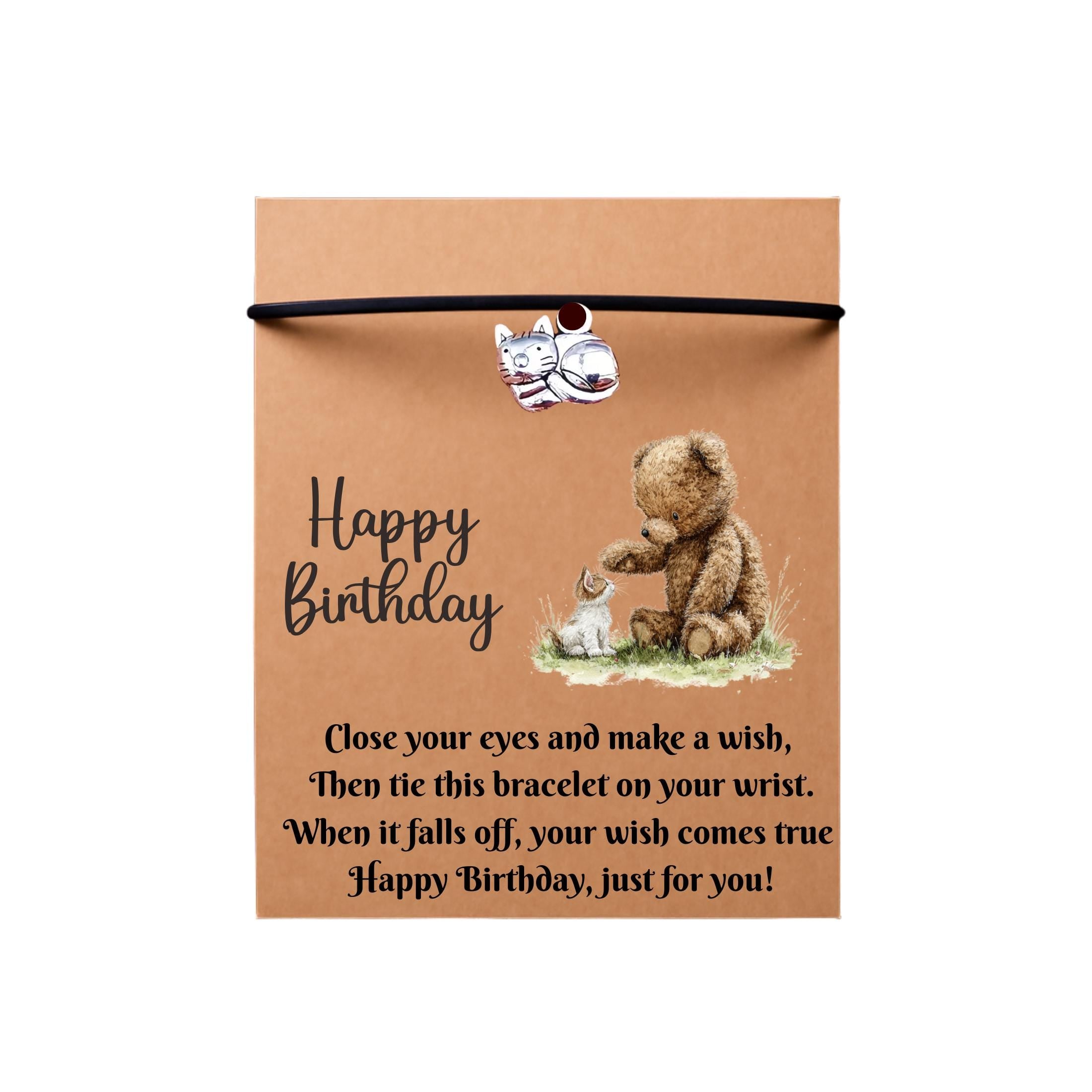 Birthday Card With Cat Kitten Charm Wish Bracelet. Wishes, Seasons, Envelope included. Friend Gift Family Gift,