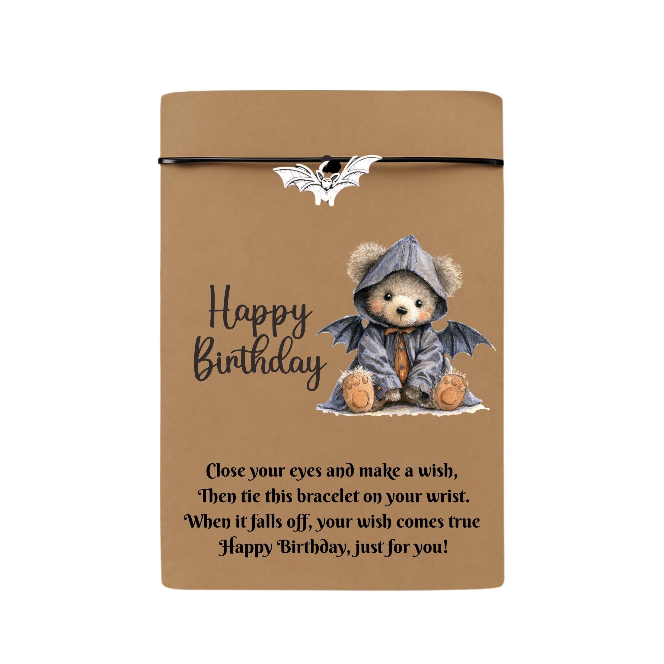 Birthday Card With Bat Charm Wish Bracelet. Wishes, Seasons, Envelope included. Friend Gift Family Gift,