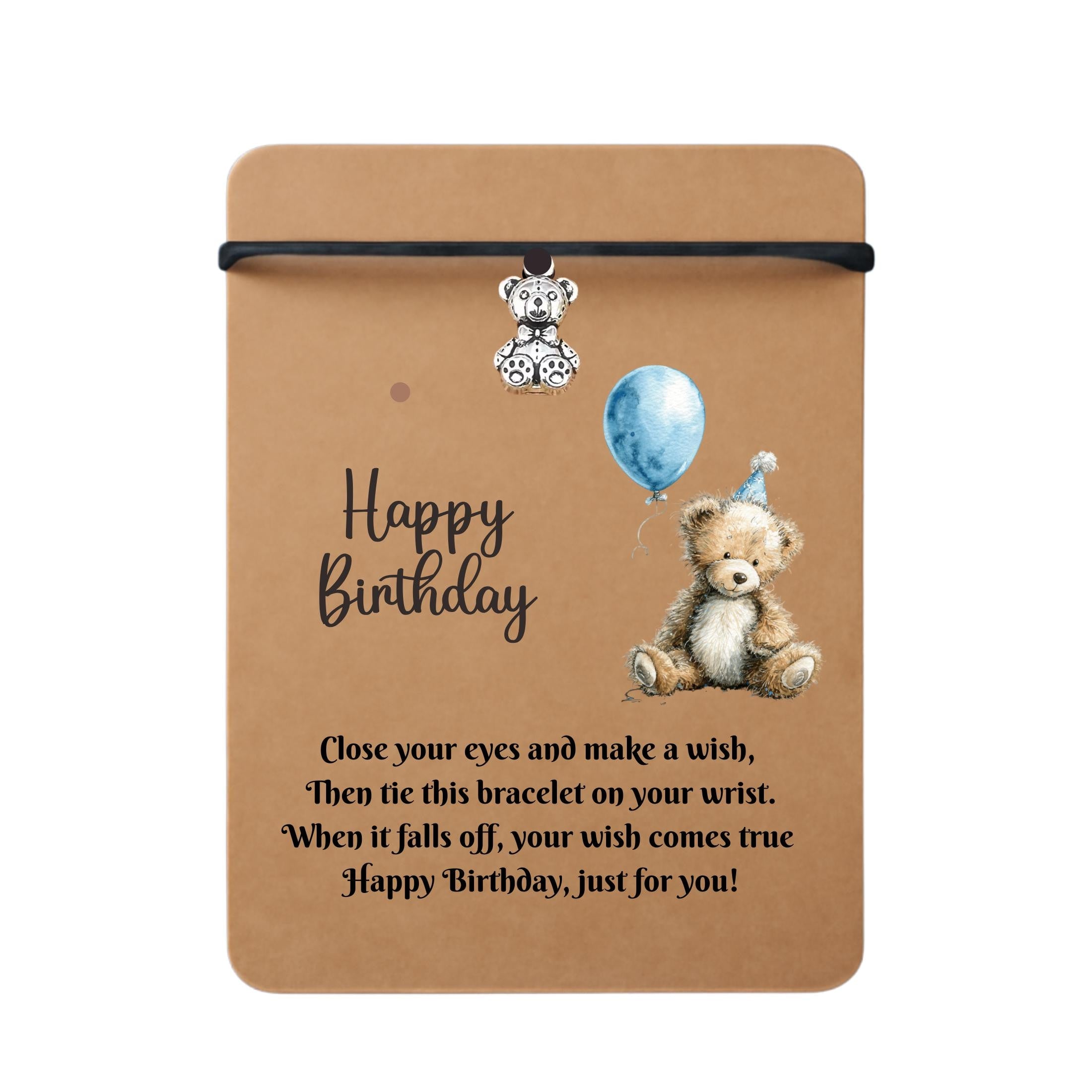Birthday Card With Teddy Bear Charm Wish Bracelet. Wishes, Seasons, Envelope included. Friend Gift Family Gift,