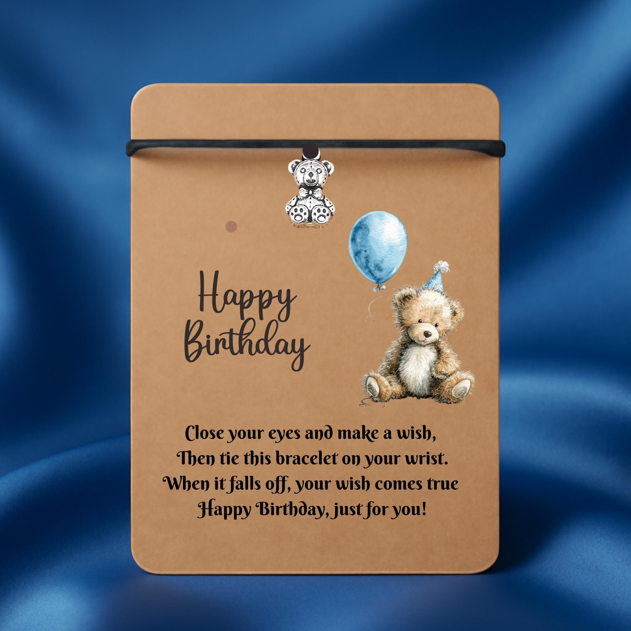 Birthday Card With Teddy Bear Charm Wish Bracelet. Wishes, Seasons, Envelope included. Friend Gift Family Gift,
