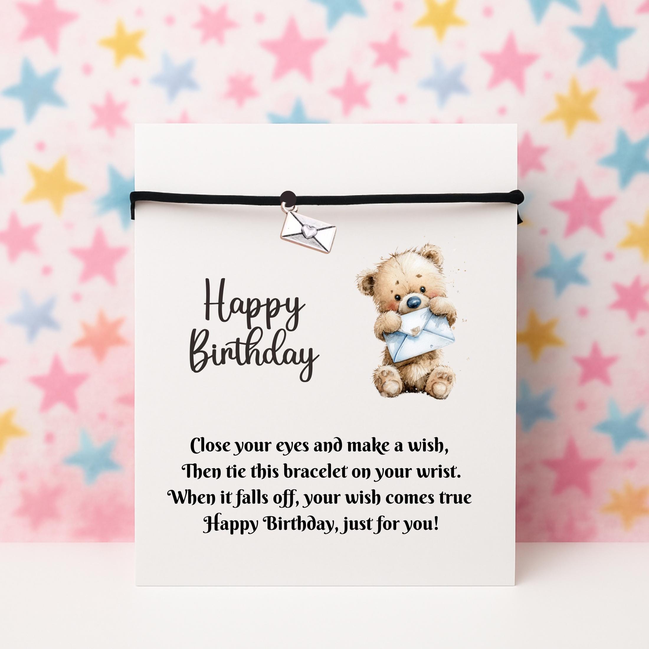 Birthday Card With Envelope Charm Wish Bracelet. Wishes, Seasons, Envelope included. Friend Gift Family Gift,