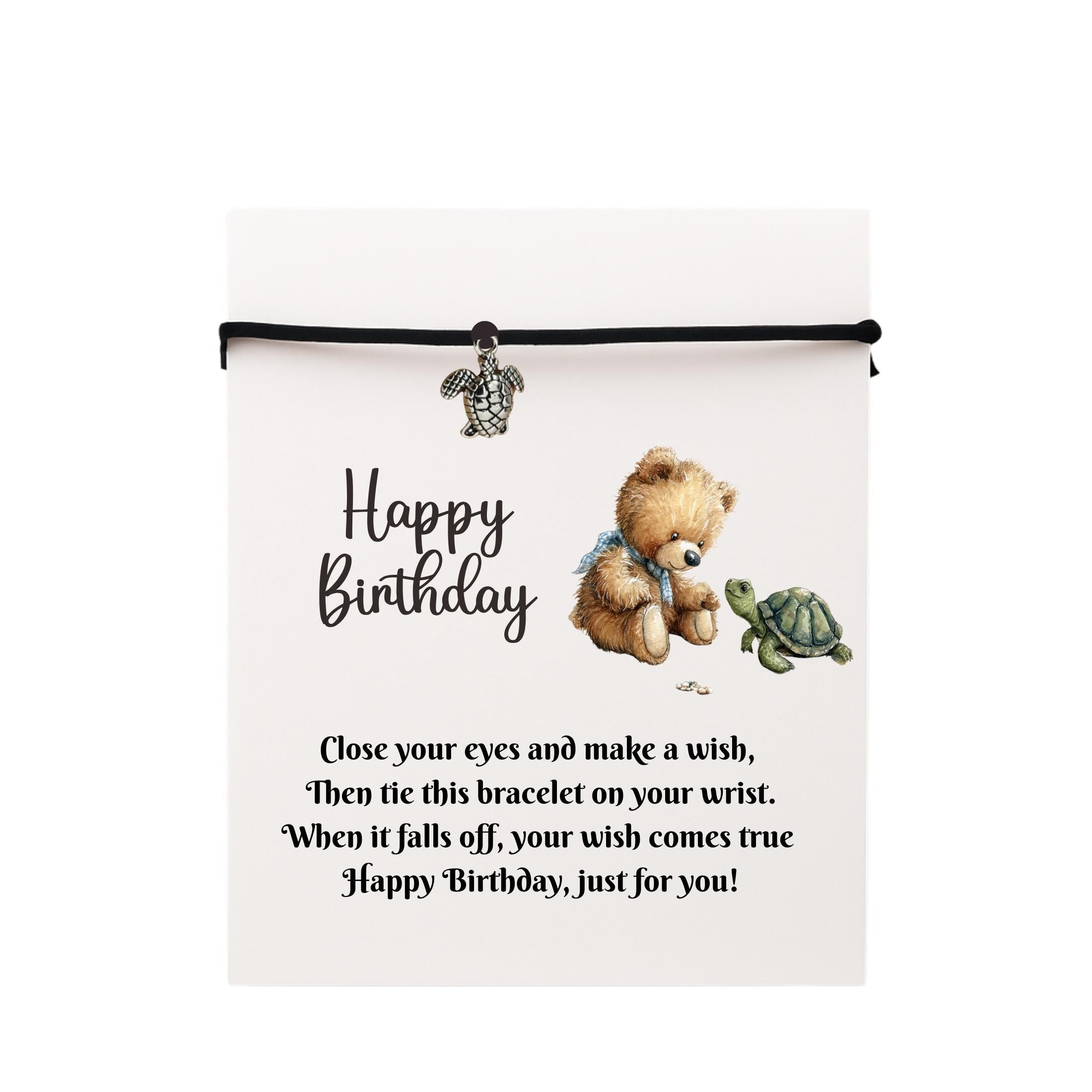 Birthday Card With Silver Turtle Charm Wish Bracelet. Wishes, Seasons, Envelope included. Friend Gift Family Gift,