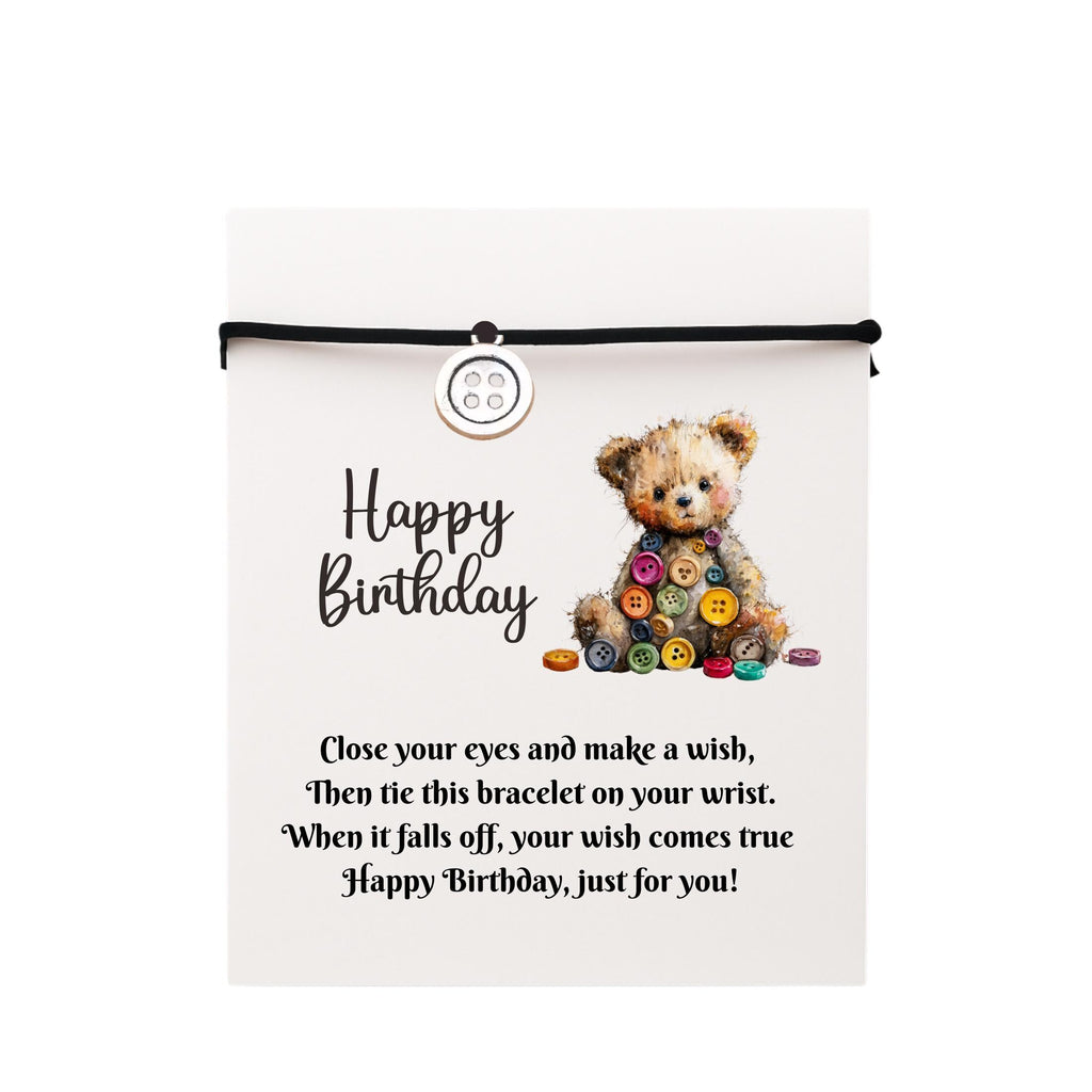 Birthday Card With Silver Button Charm Wish Bracelet. Wishes, Seasons, Envelope included. Friend Gift Family Gift,