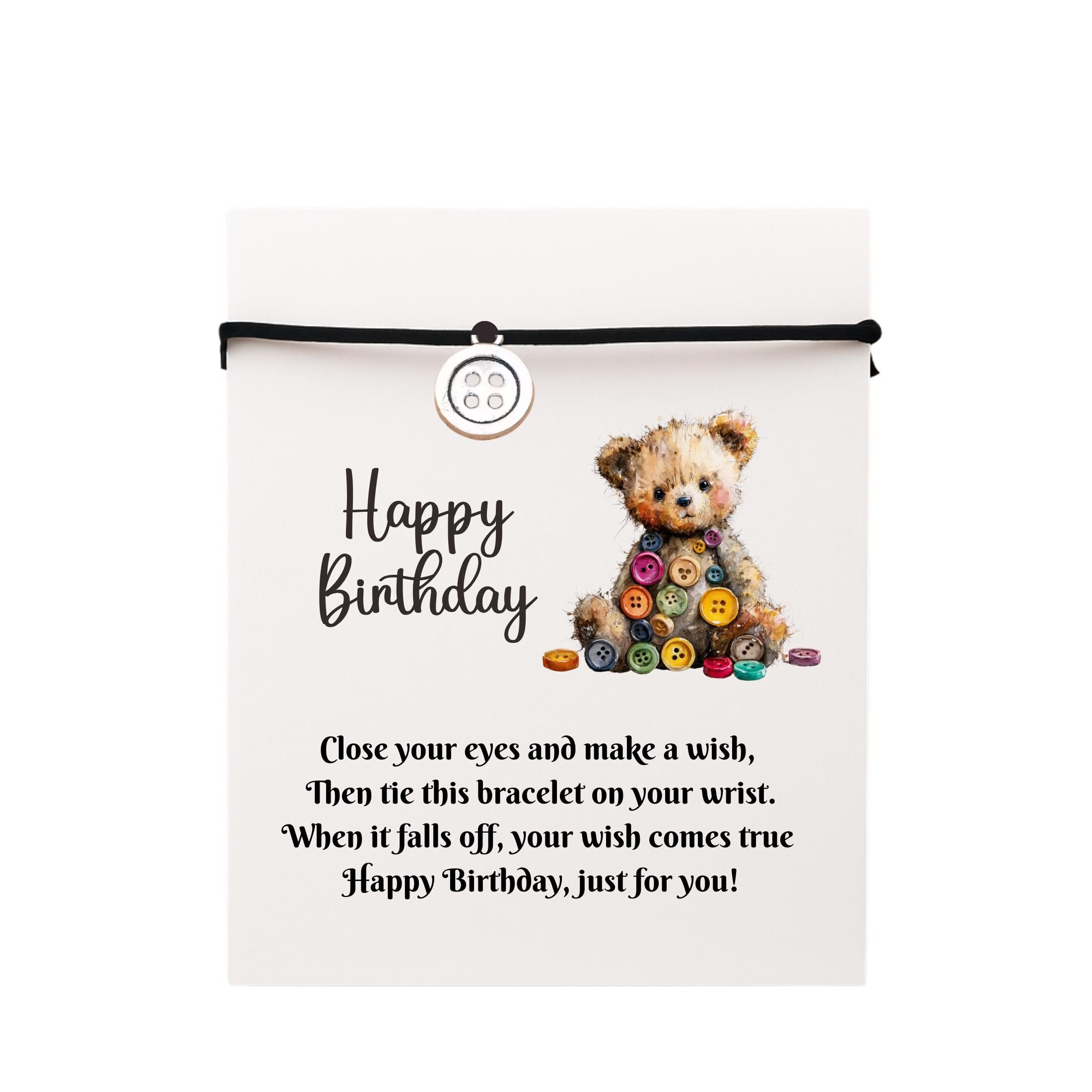 Birthday Card With Silver Button Charm Wish Bracelet. Wishes, Seasons, Envelope included. Friend Gift Family Gift,