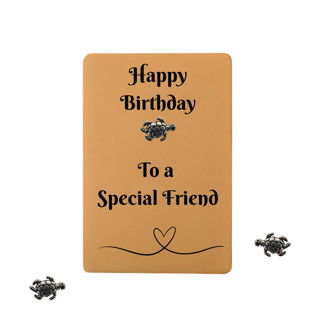 Birthday Card With Turtle Embellishment. Recycled Brown Card With Envelope, A card With A Difference