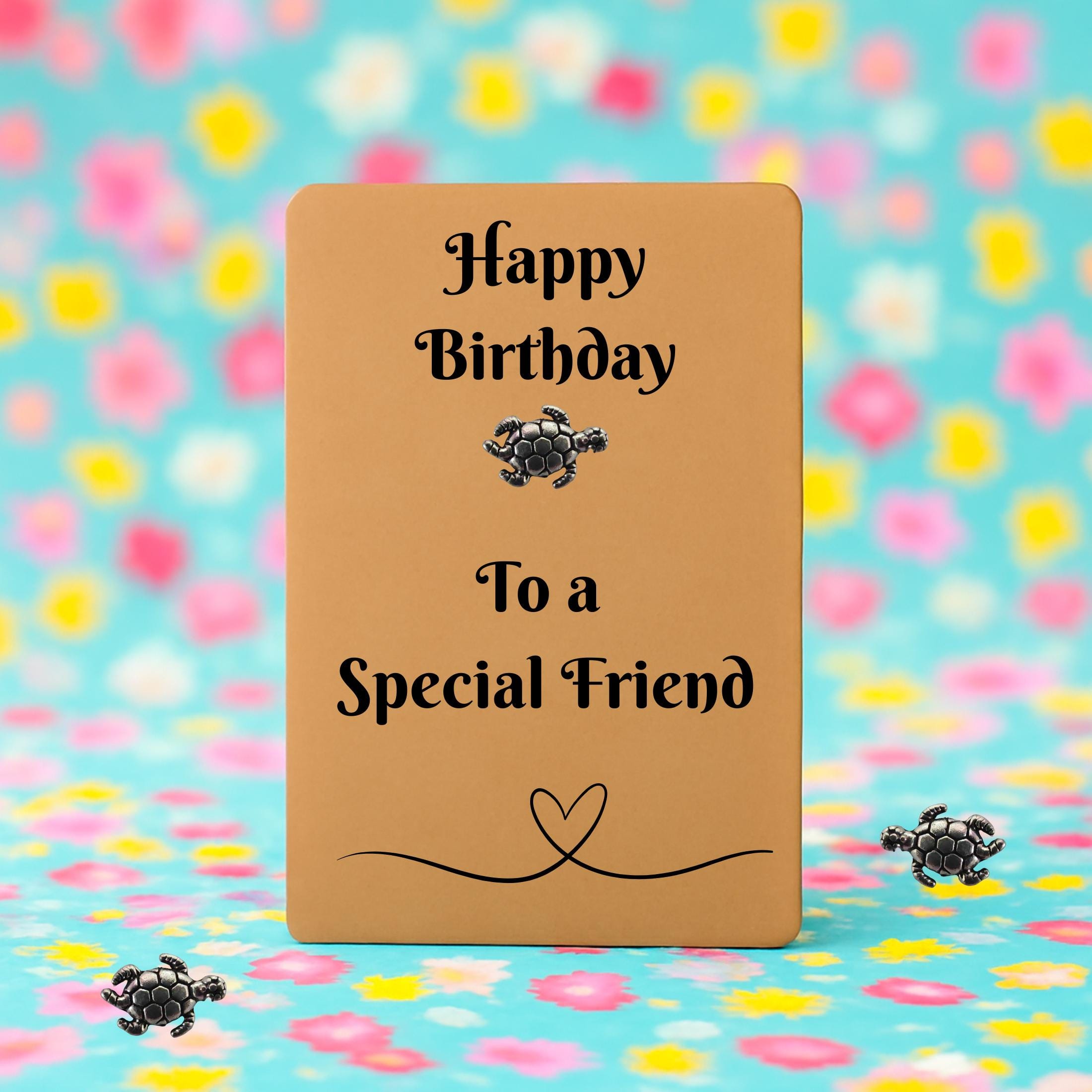 Birthday Card With Turtle Embellishment. Recycled Brown Card With Envelope, A card With A Difference