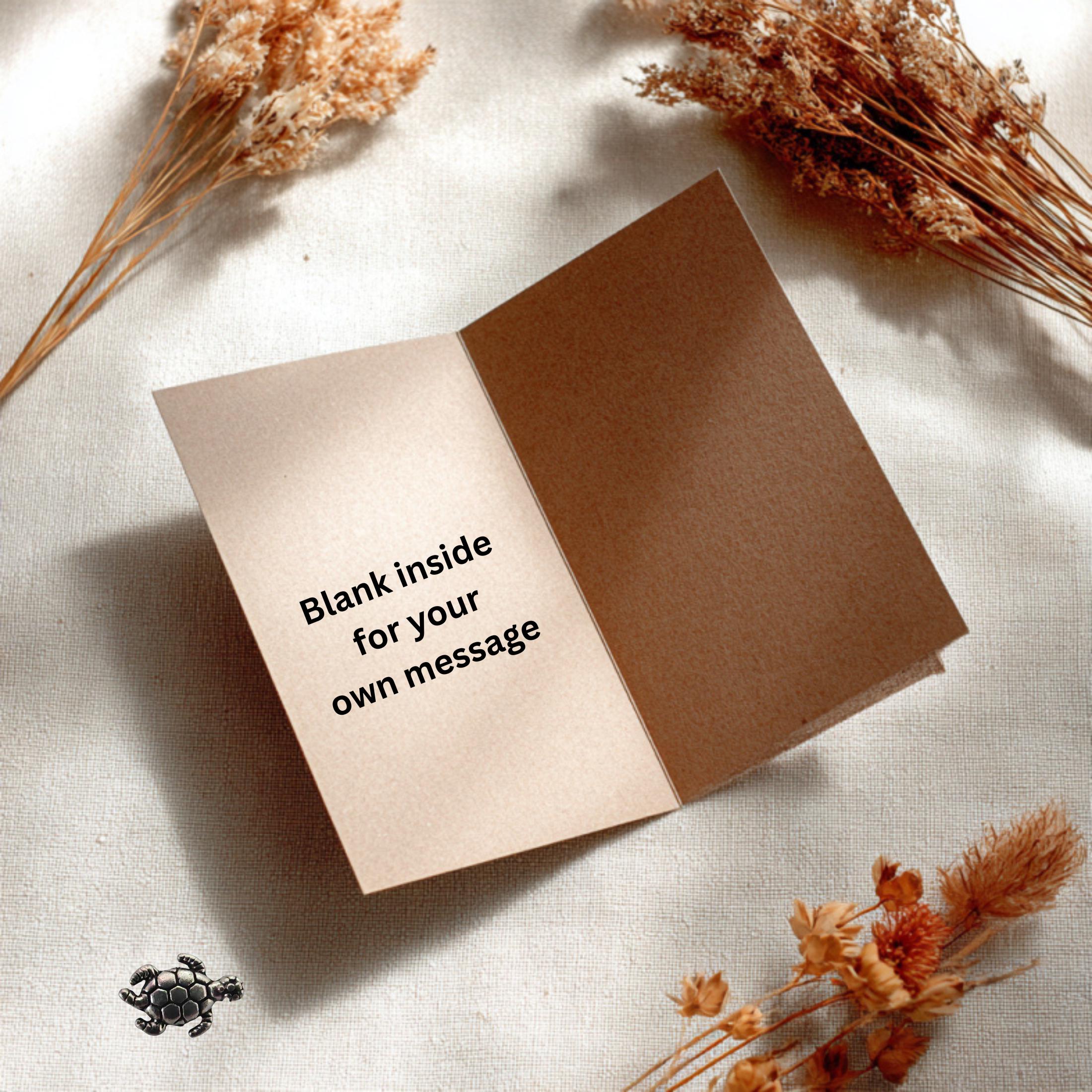 Birthday Card With Turtle Embellishment. Recycled Brown Card With Envelope, A card With A Difference