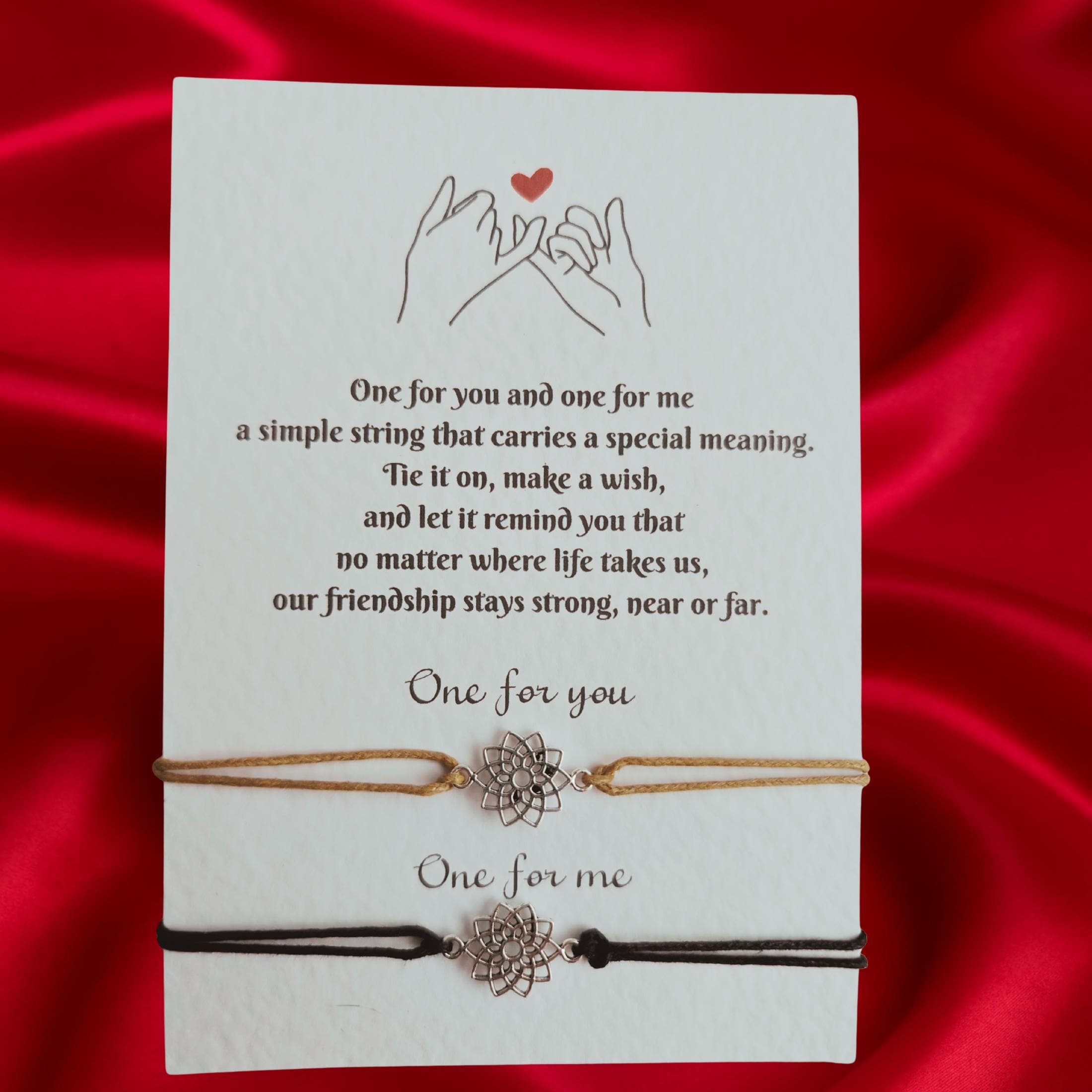 Flower, Mandala,, Family and  Couple Wish Bracelets, Friendship,Silver Charm Wish Bracelet On Card