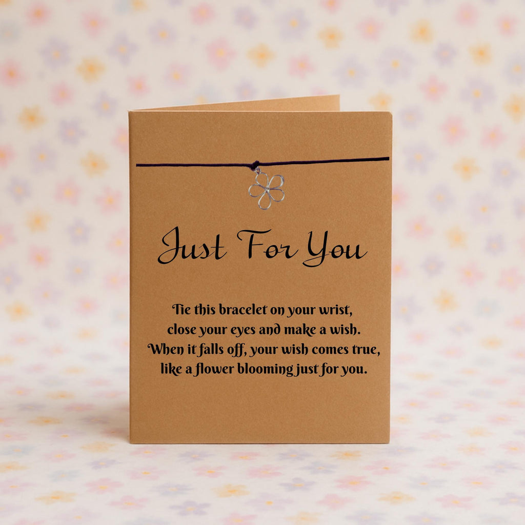 Wish Bracelet with Silver Flower Charm – 16 Colours – Eco-Friendly Greeting Card