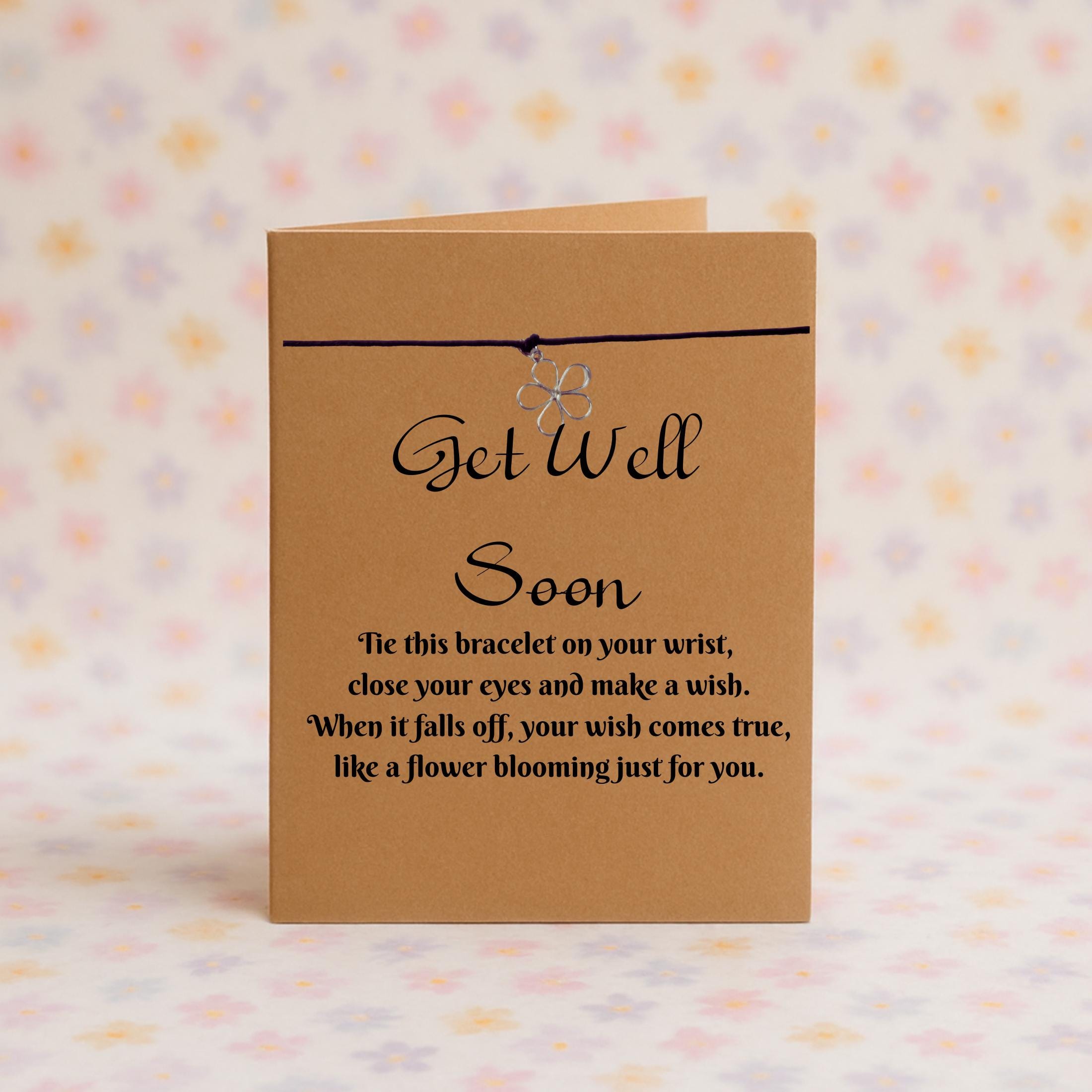 Get Well Soon Wish Bracelet with Silver Flower Charm – 16 Colours – Eco-Friendly Greeting Card