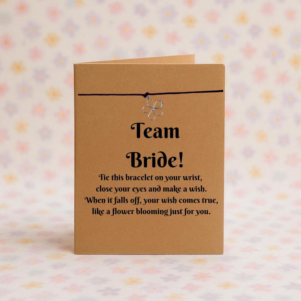Team Bride  Wish Bracelet with Silver Flower Charm – 16 Colours – Bridal Shower, Hen Party