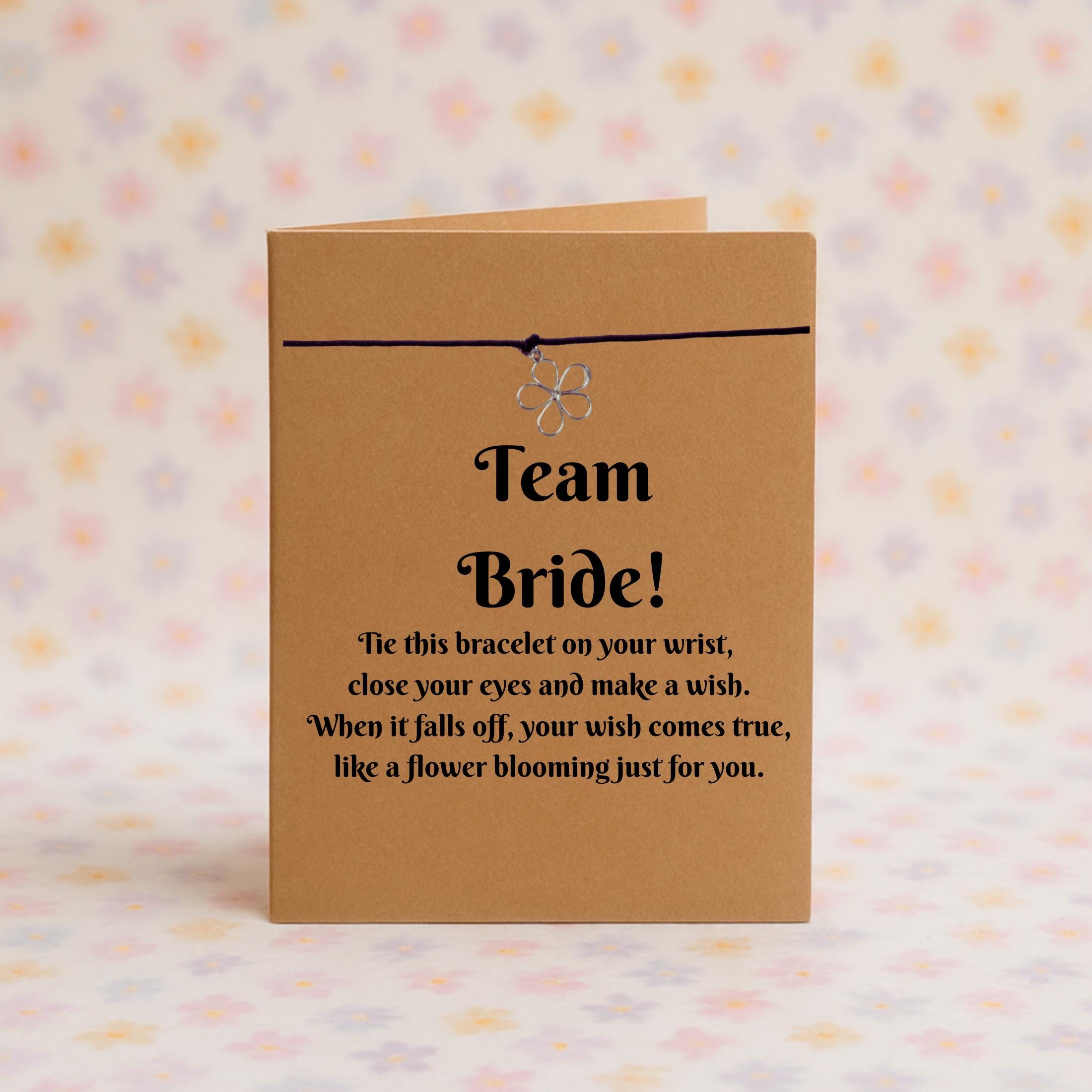 Team Bride  Wish Bracelet with Silver Flower Charm – 16 Colours – Bridal Shower, Hen Party