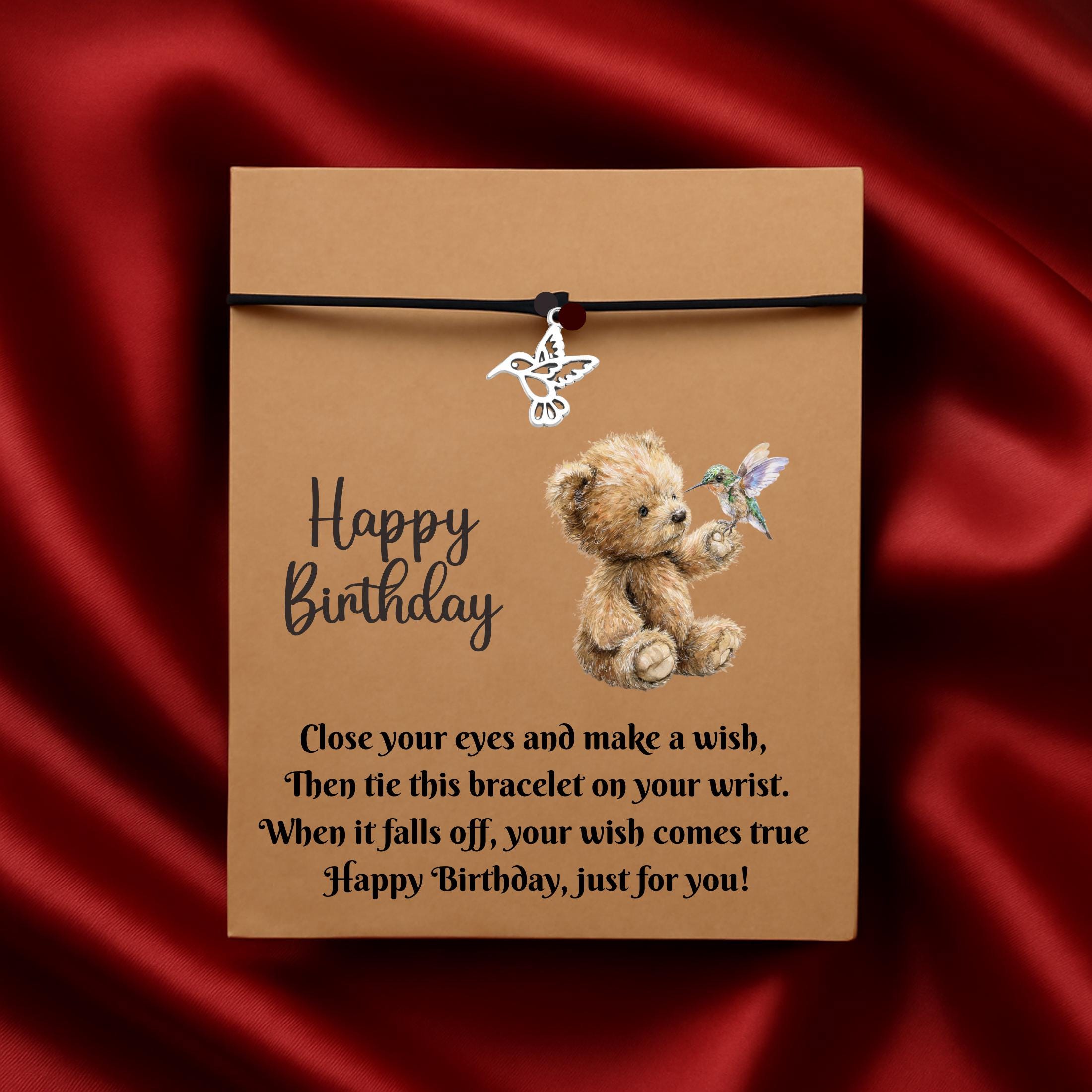 Birthday Card With Humming Bird Charm Wish Bracelet. Wishes, Seasons, Envelope included. Friend Gift Family Gift,