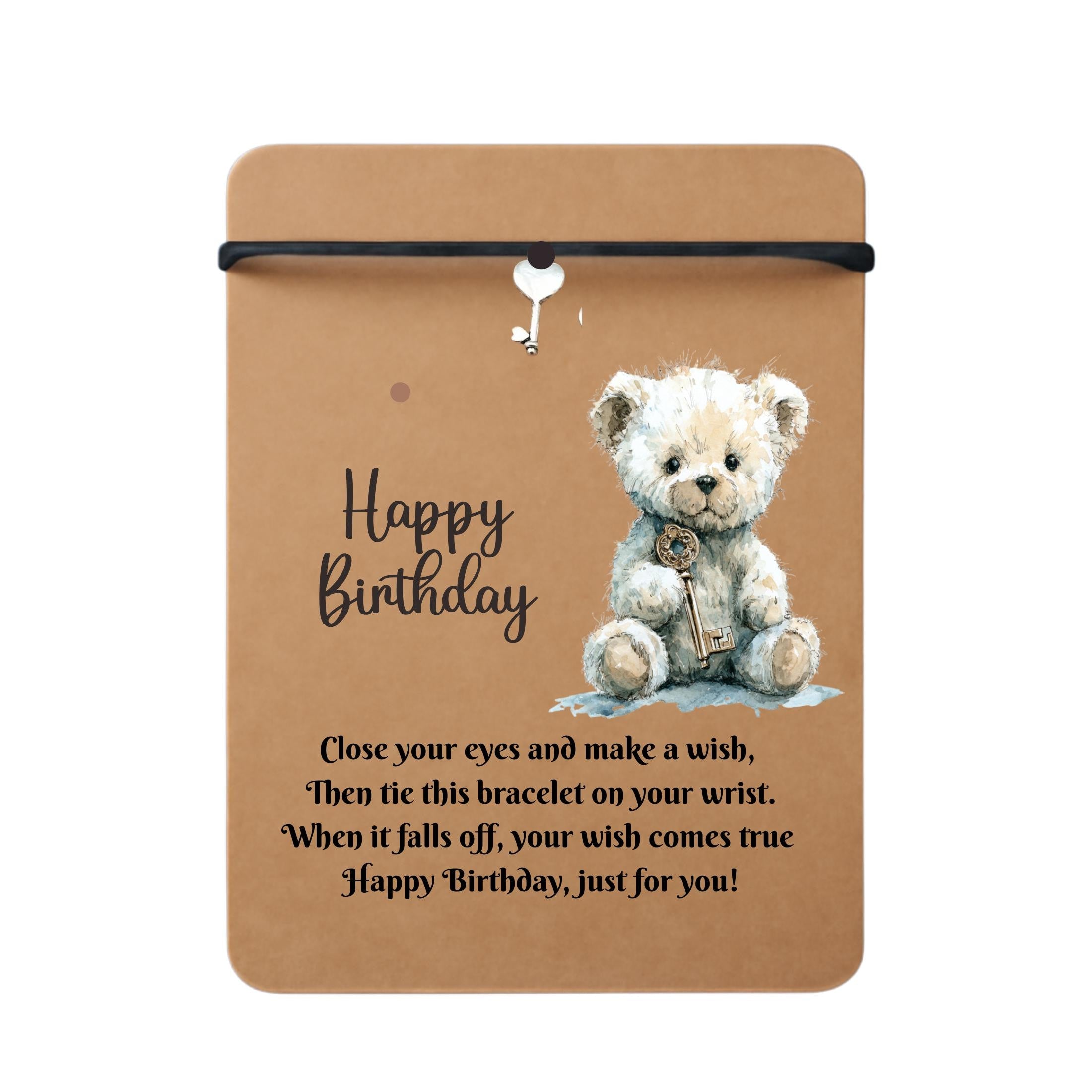 Birthday Card With Key Charm Wish Bracelet. Wishes, Seasons, Envelope included. Friend Gift Family Gift,