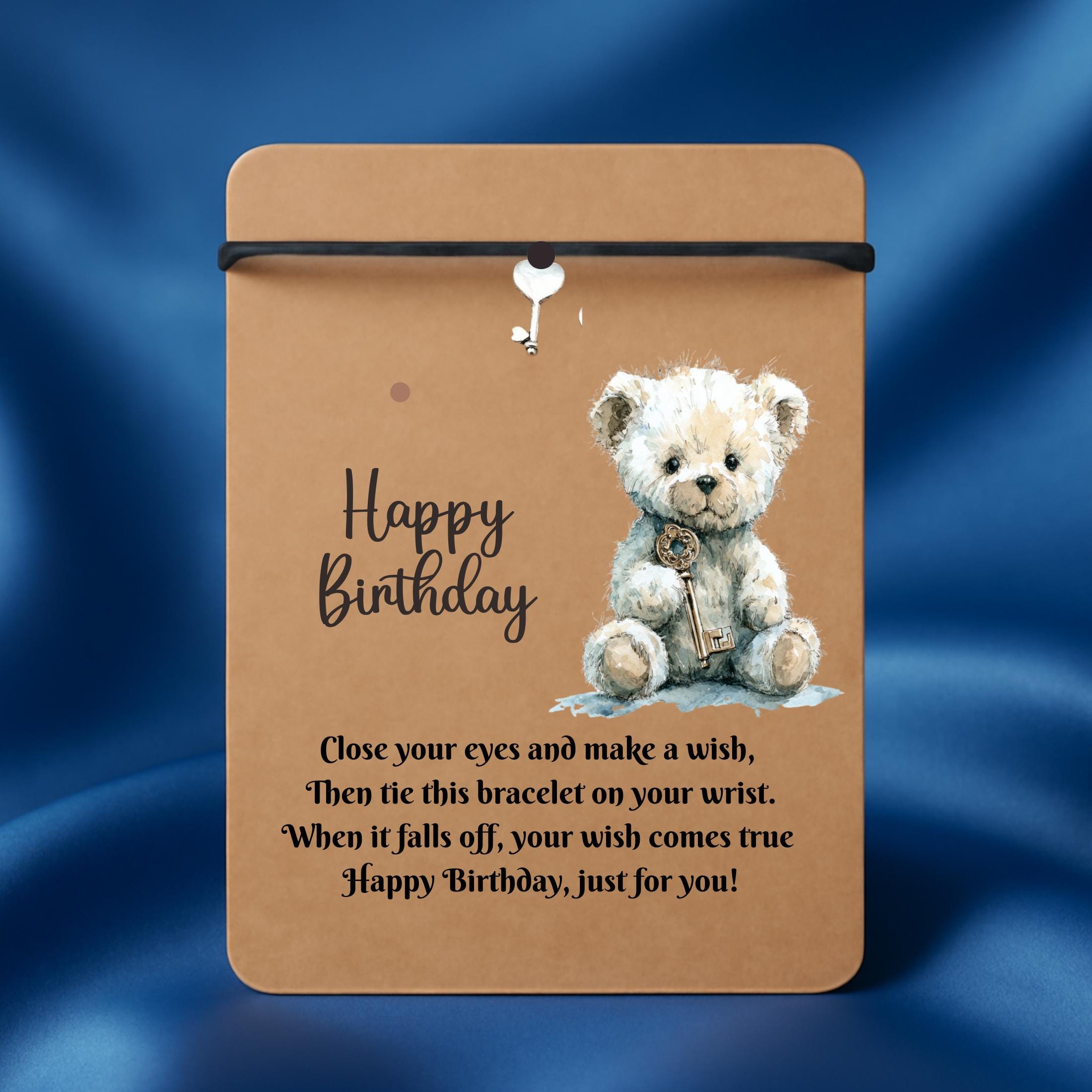 Birthday Card With Key Charm Wish Bracelet. Wishes, Seasons, Envelope included. Friend Gift Family Gift,