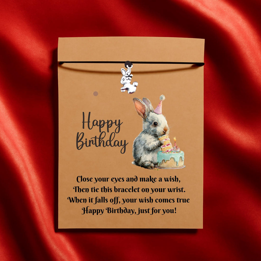 Birthday Card With Rabbit Bunny Charm Wish Bracelet. Wishes, Seasons, Envelope included. Friend Gift Family Gift,